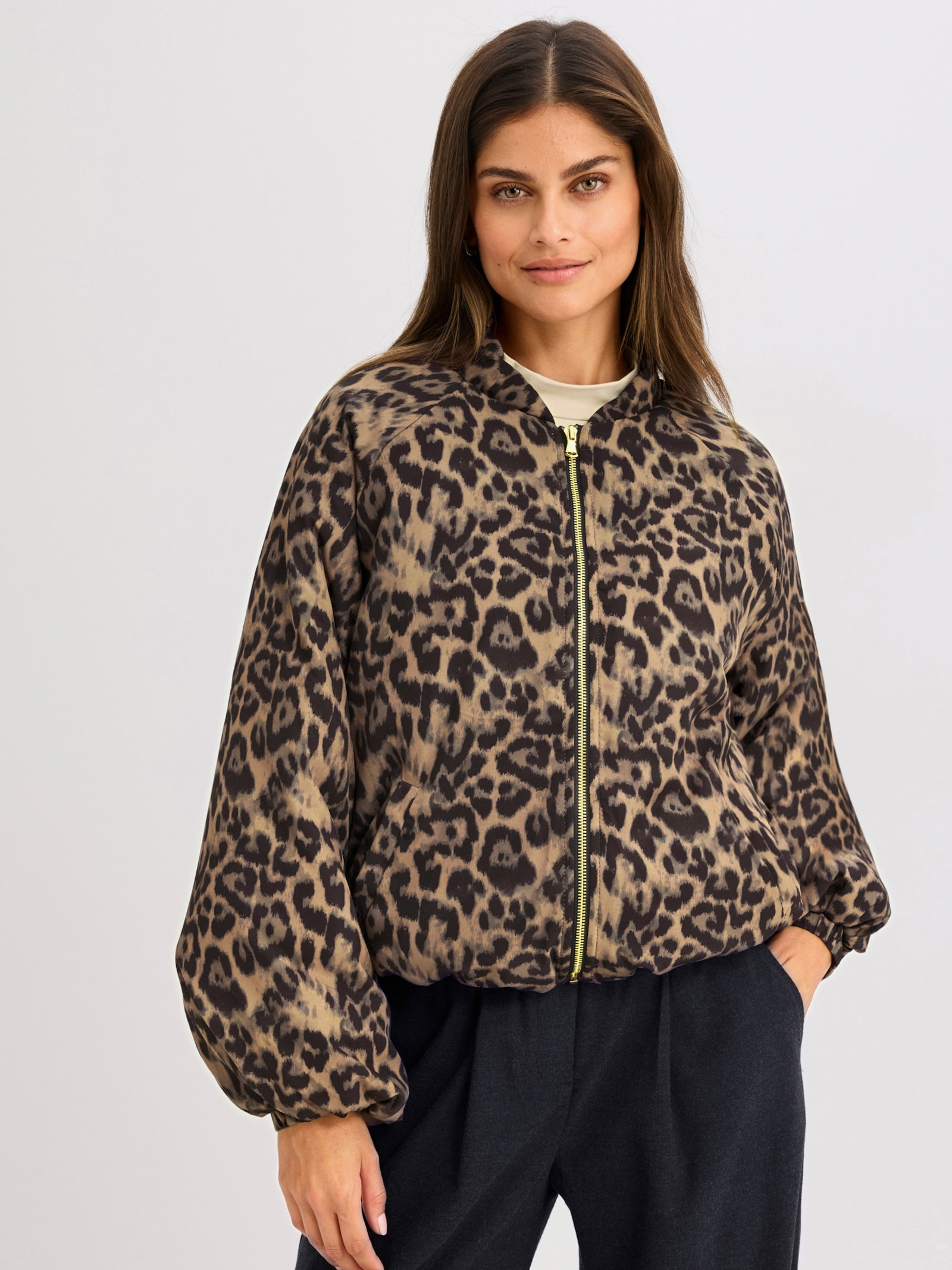 Blouson-Jacke im Animal-Look - dunkeltaupe-schwarz-bedruckt