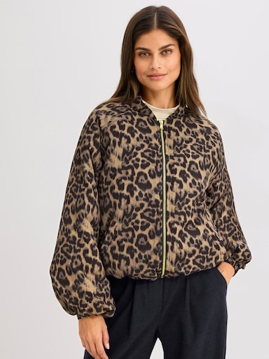 Blouson-Jacke im Animal-Look - dunkeltaupe-schwarz-bedruckt
