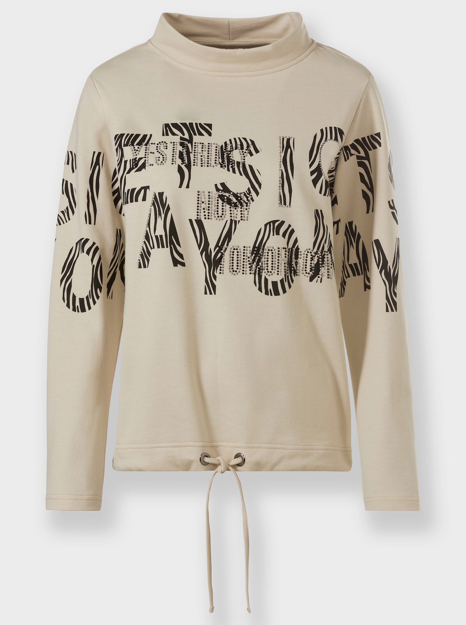 heine Stehkragenshirt mit Schrift- und Animalprint - sand