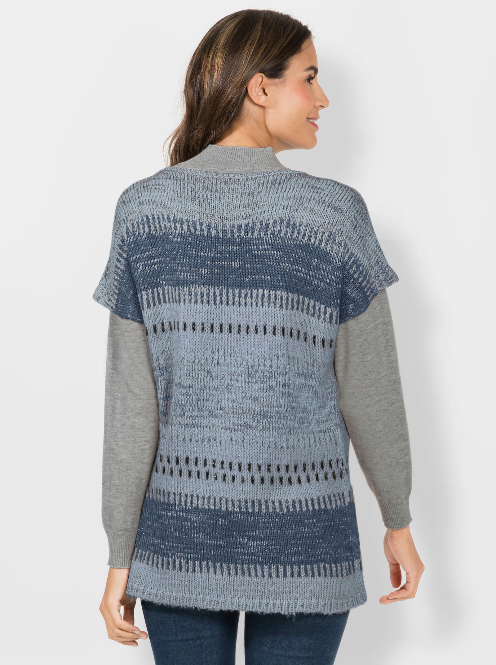 Pullunder mit Glanzgarn - hellblau-bleu-gemustert