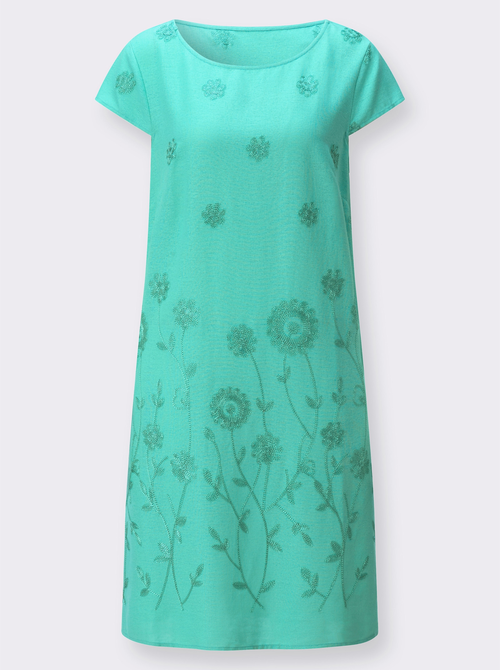 Webkleid in Viskose-Leinen-Mischung - blaugrün