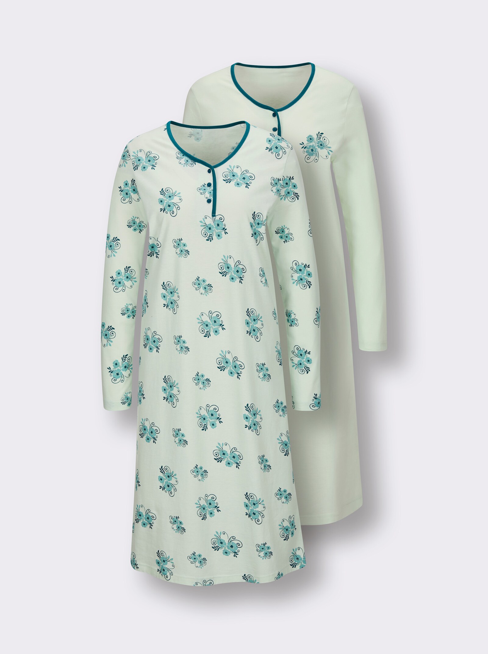 wäschepur Nachthemden - zartmint + zartmint-ozean-bedruckt