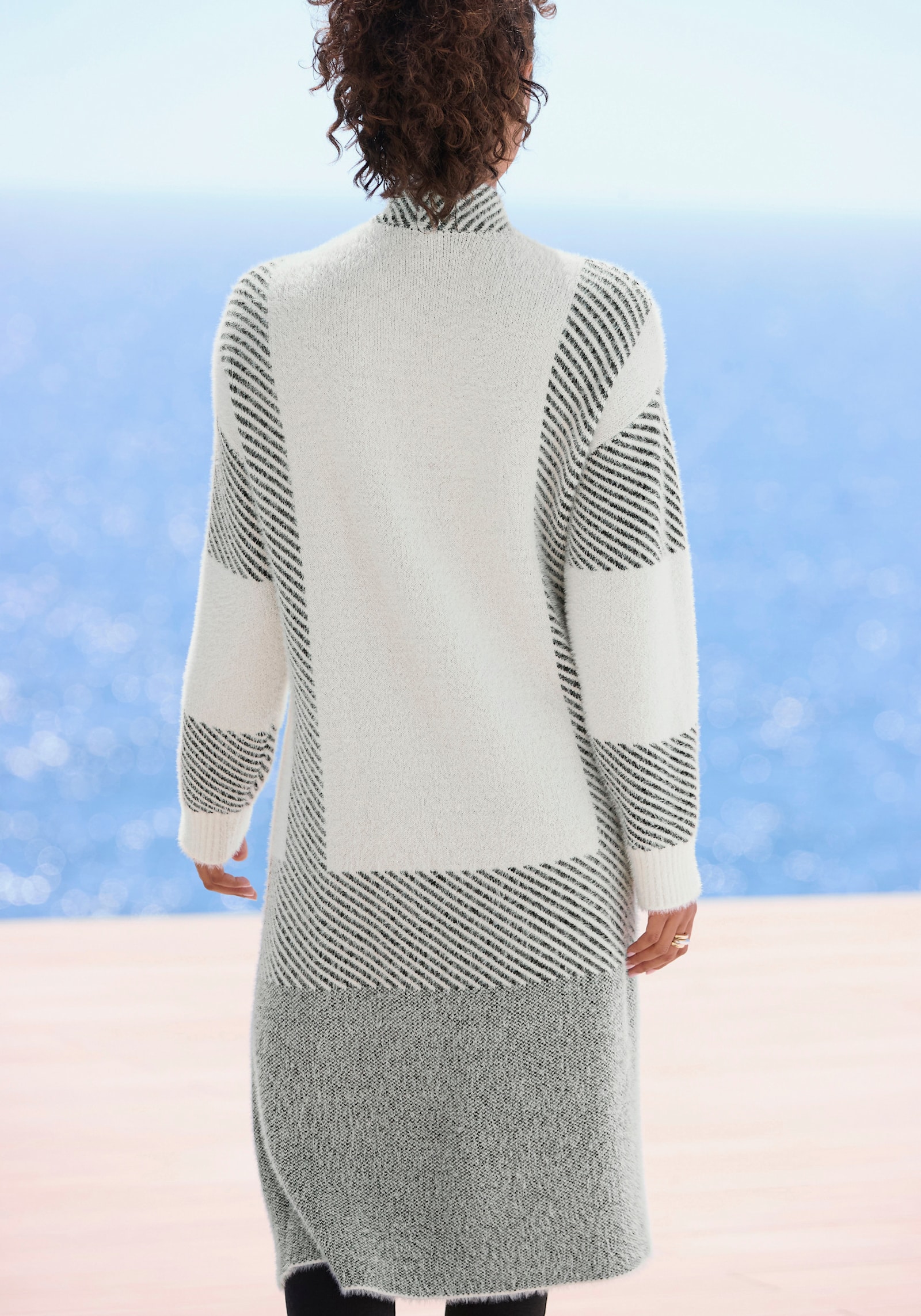 LASCANA Veste longue en tricot - crème-noir