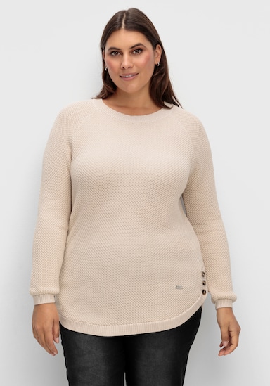 Rundhalspullover mit abgerundetem Saum - elfenbein