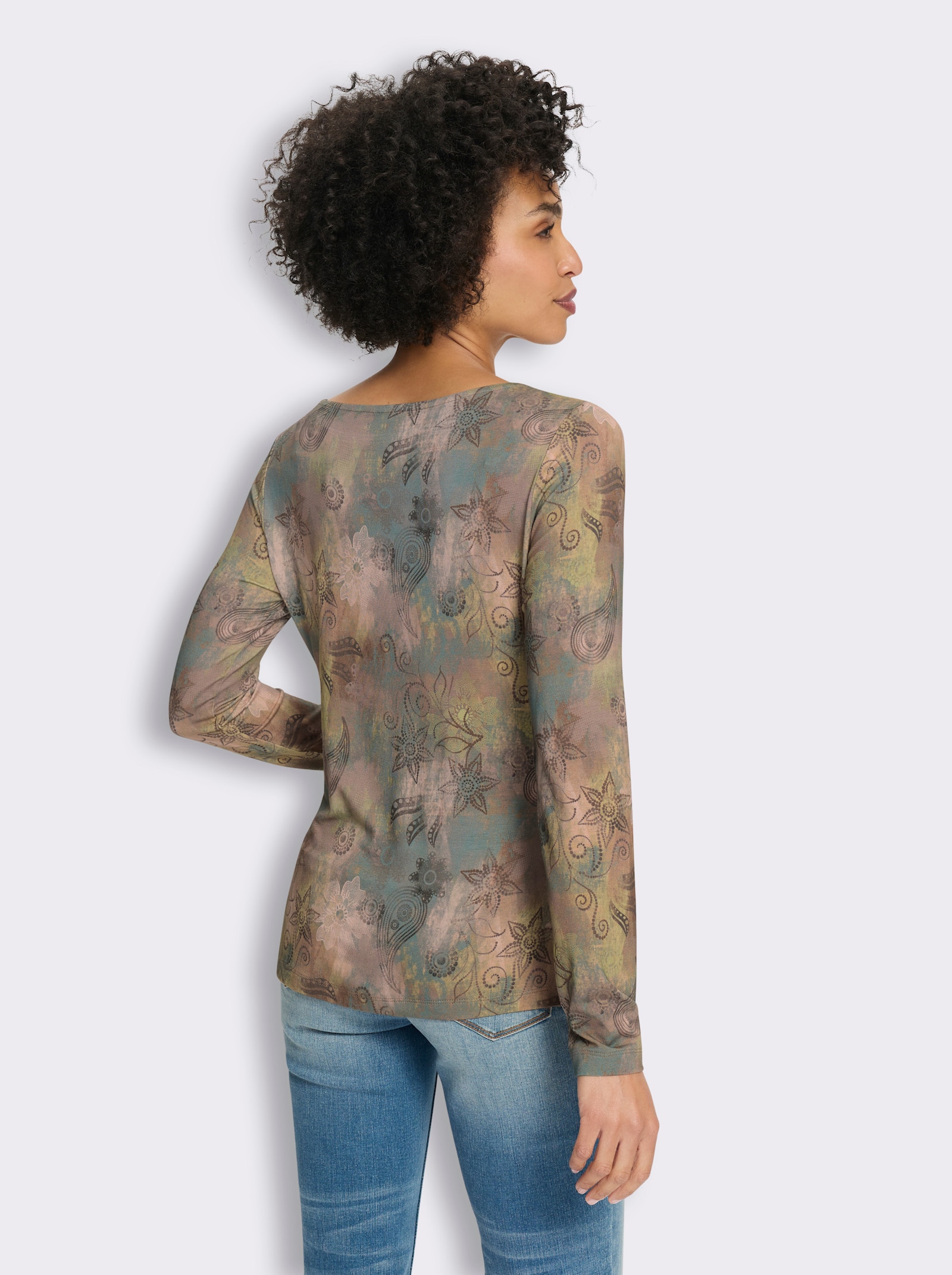 heine Langarmshirt mit U-Boot-Ausschnitt - jade-graphit-bedruckt
