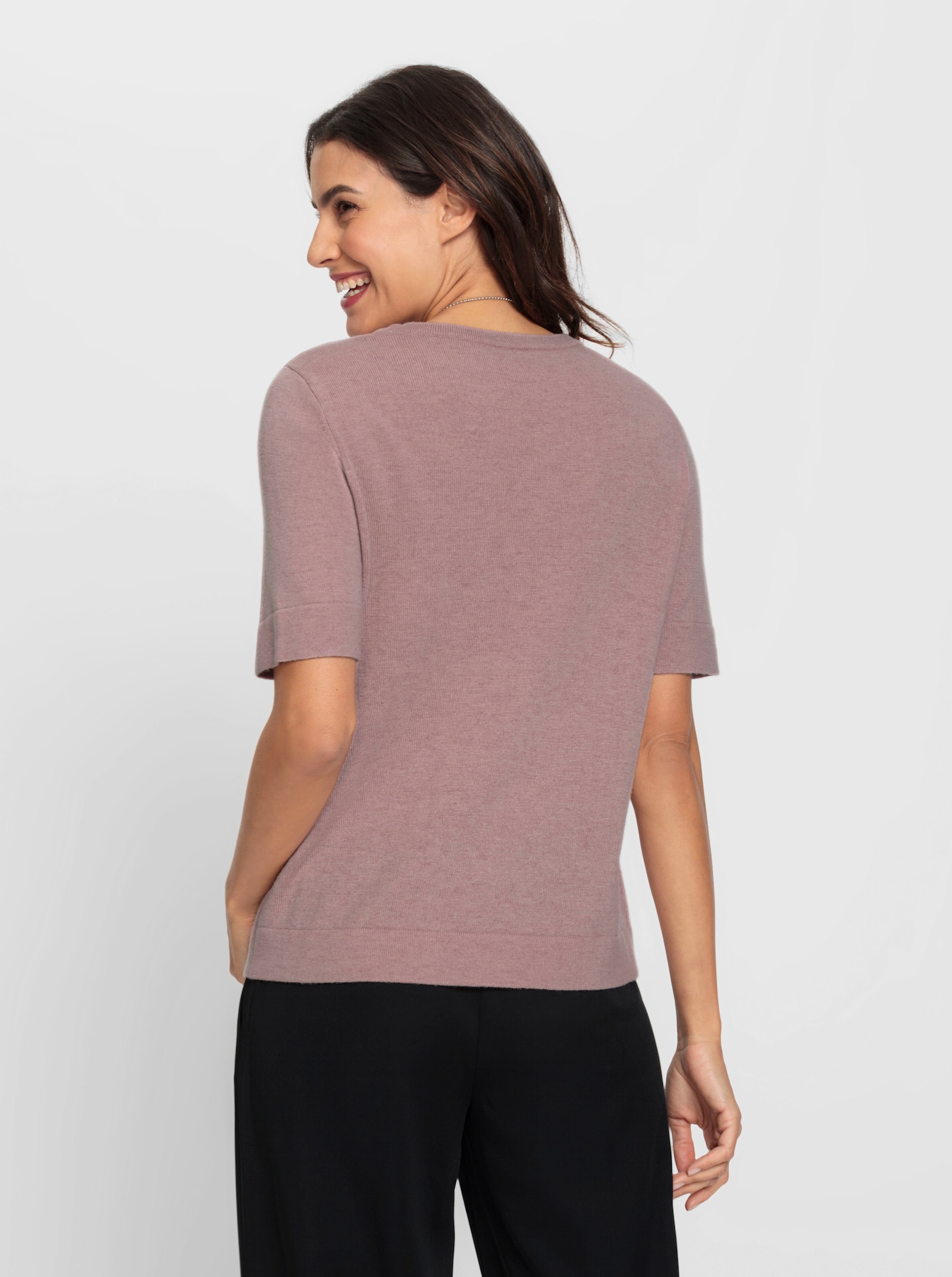 Kurzarmpullover mit Kaschmir-Anteil - mauve