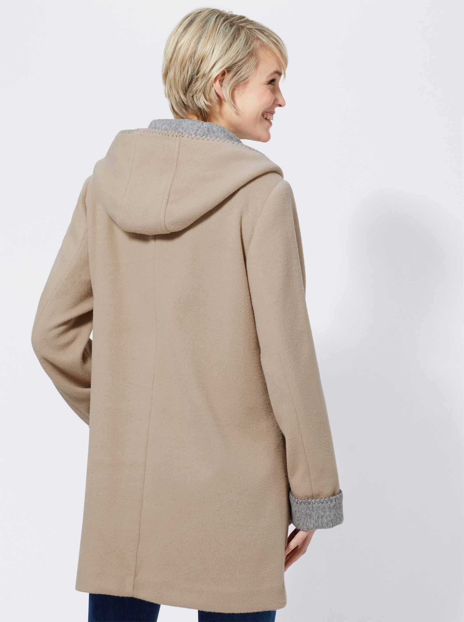 Kapuzenjacke in Woll-Optik - stein