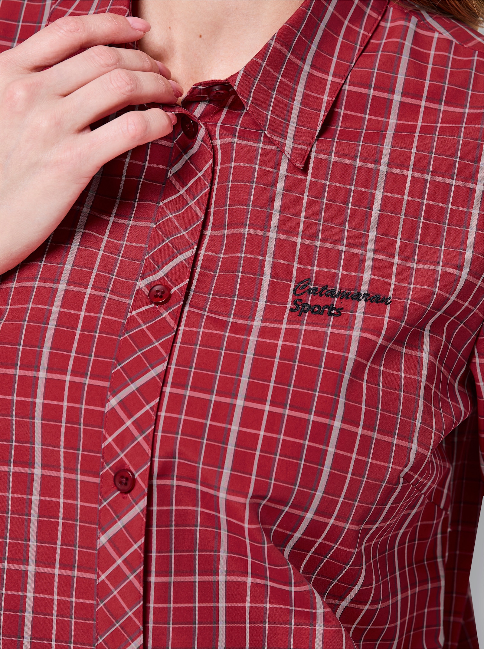 Catamaran Sports Funktionsbluse mit Krempelärmel - rot-kariert