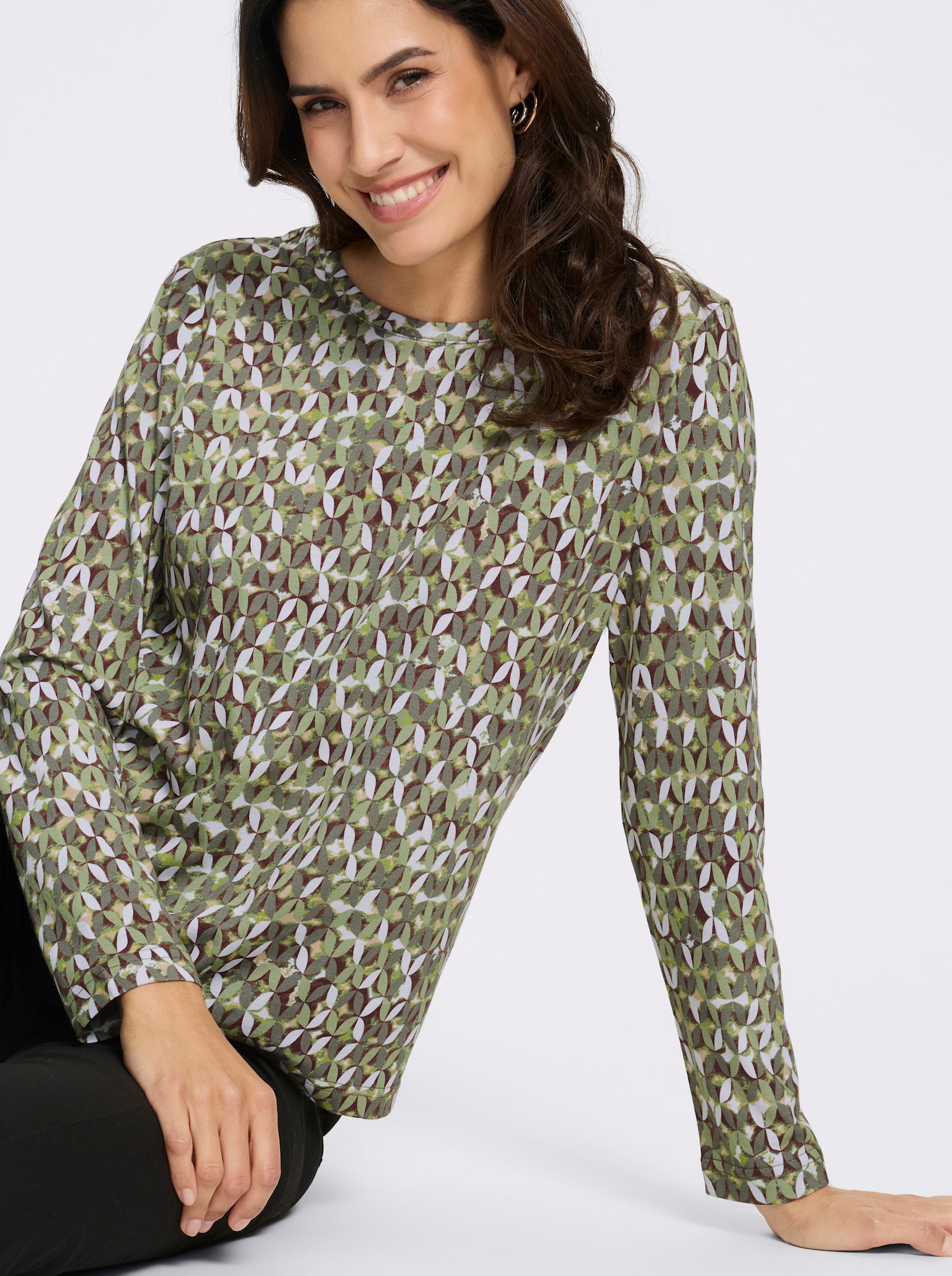  Print-Shirt mit Blätterdessin - khaki-lindgrün-bedruckt