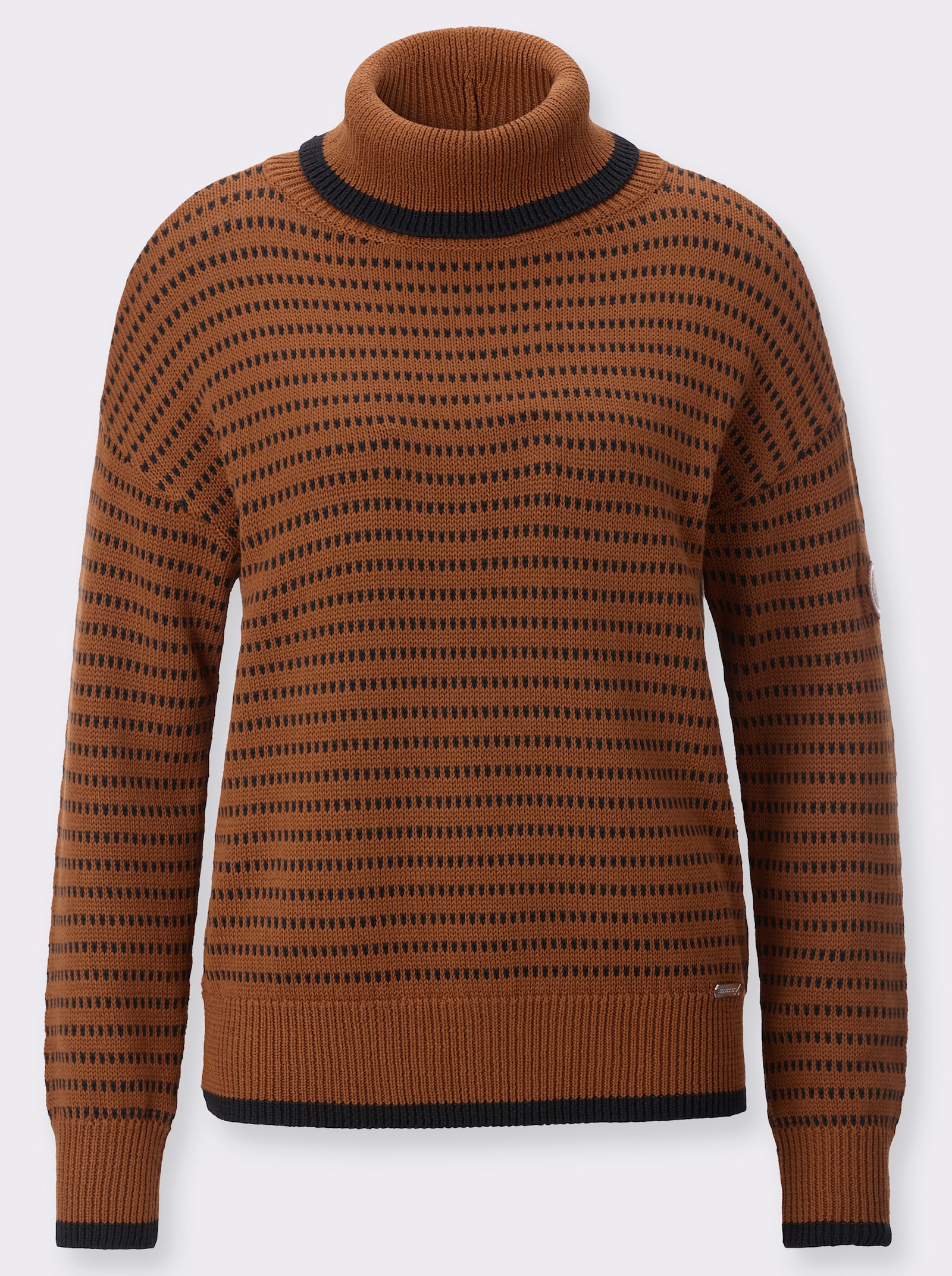  Rollkragenpullover mit Ringeln - cognac-schwarz-gemustert