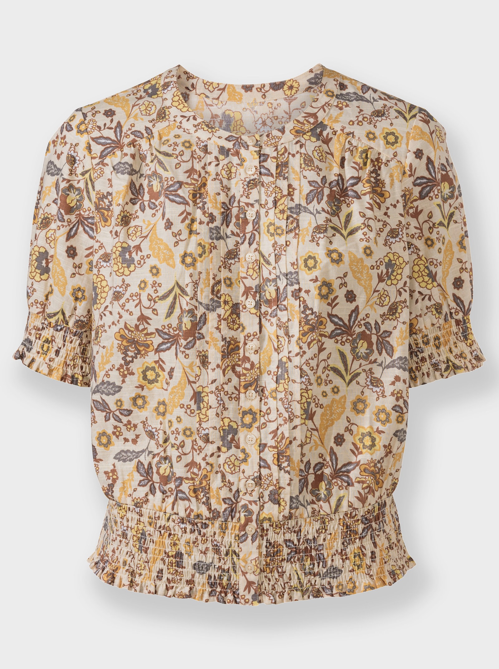 Katoenen blouse in bloemdessin - vanille/zand bedrukt