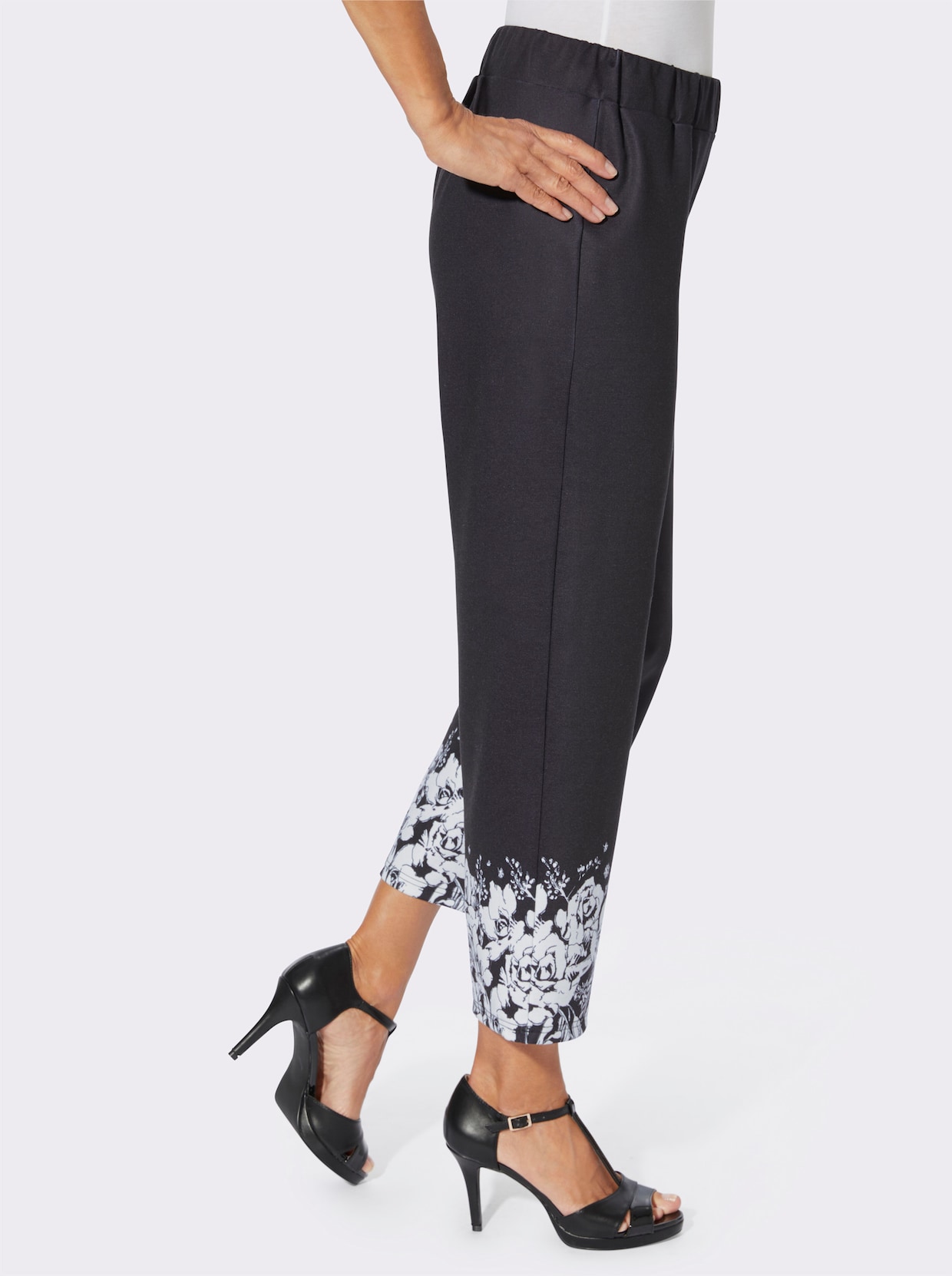 7/8-jerseypantalon - zwart/ecru geprint