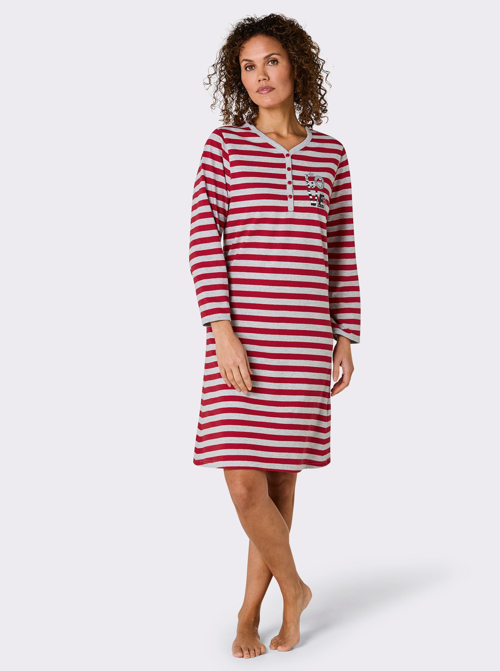 Comtessa Sleepshirt - grau-meliert-rot-geringelt