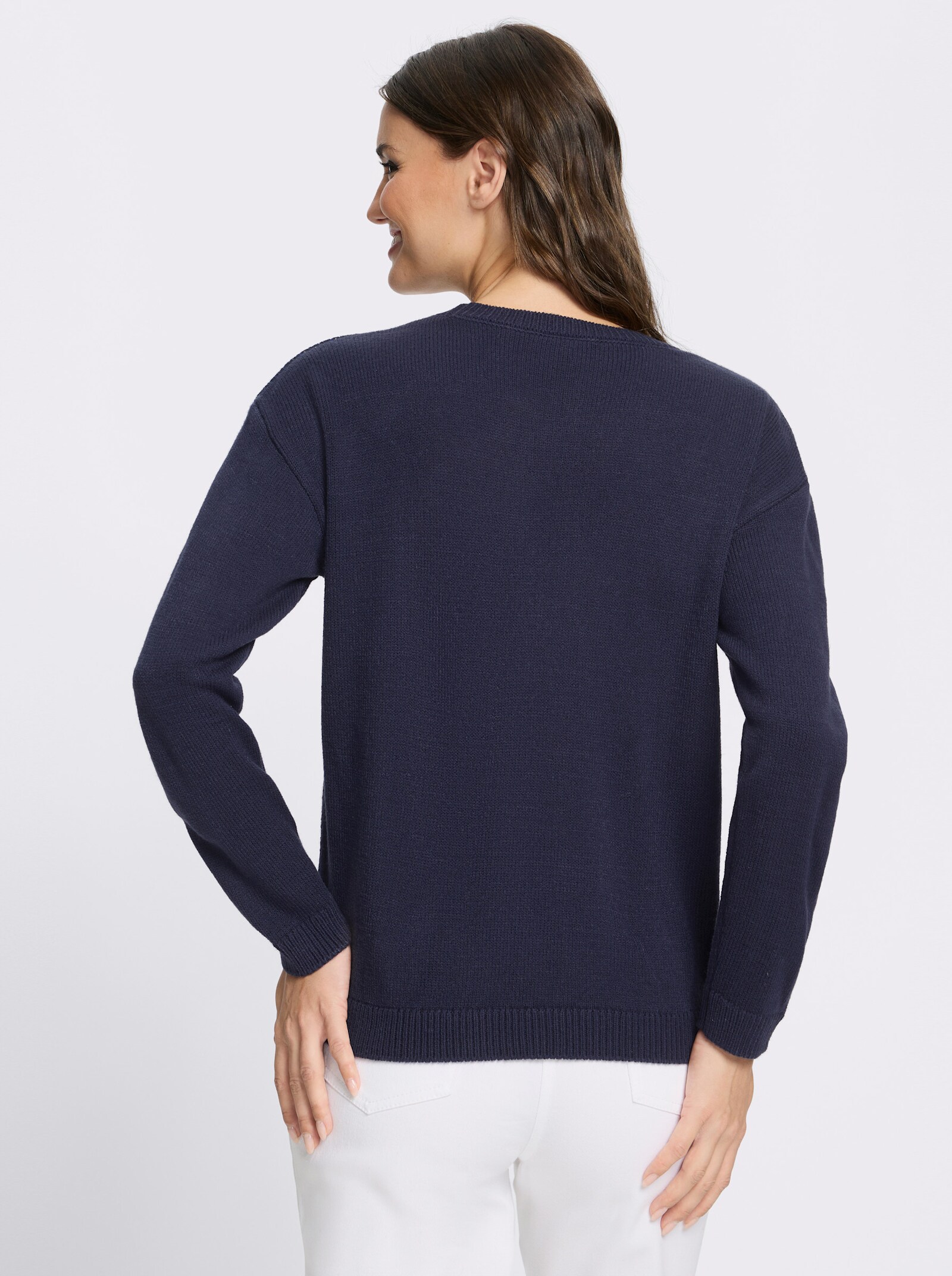 Langarm-Pullover mit Jacquard-Muster - marine-royalblau-gemustert