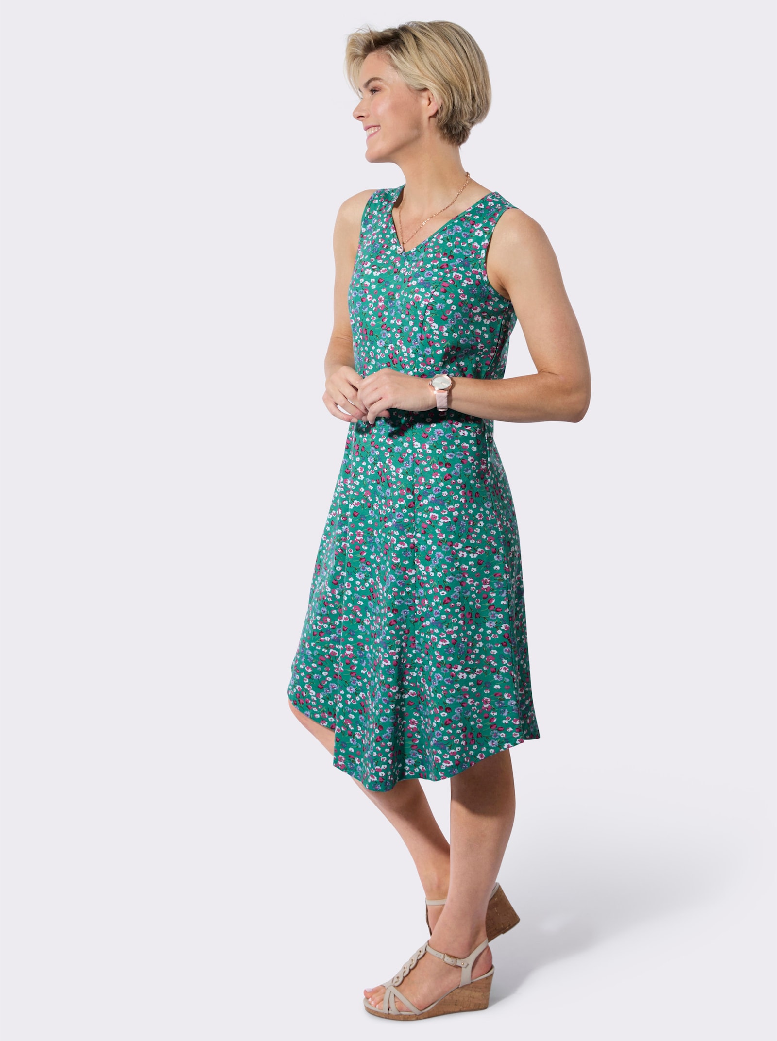 Sommerkleid im Millefleurs-Dessin - smaragd-fuchsia-bedruckt