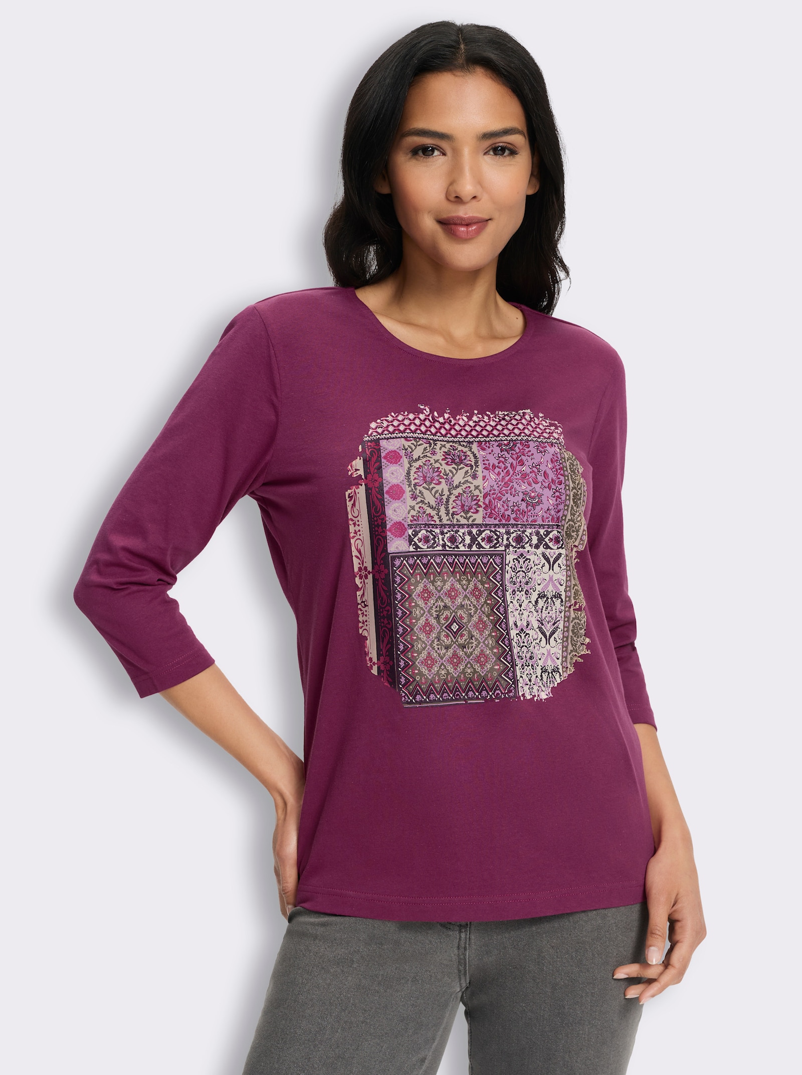 3/4-Arm-Shirt mit Patchwork-Muster - malve-traube