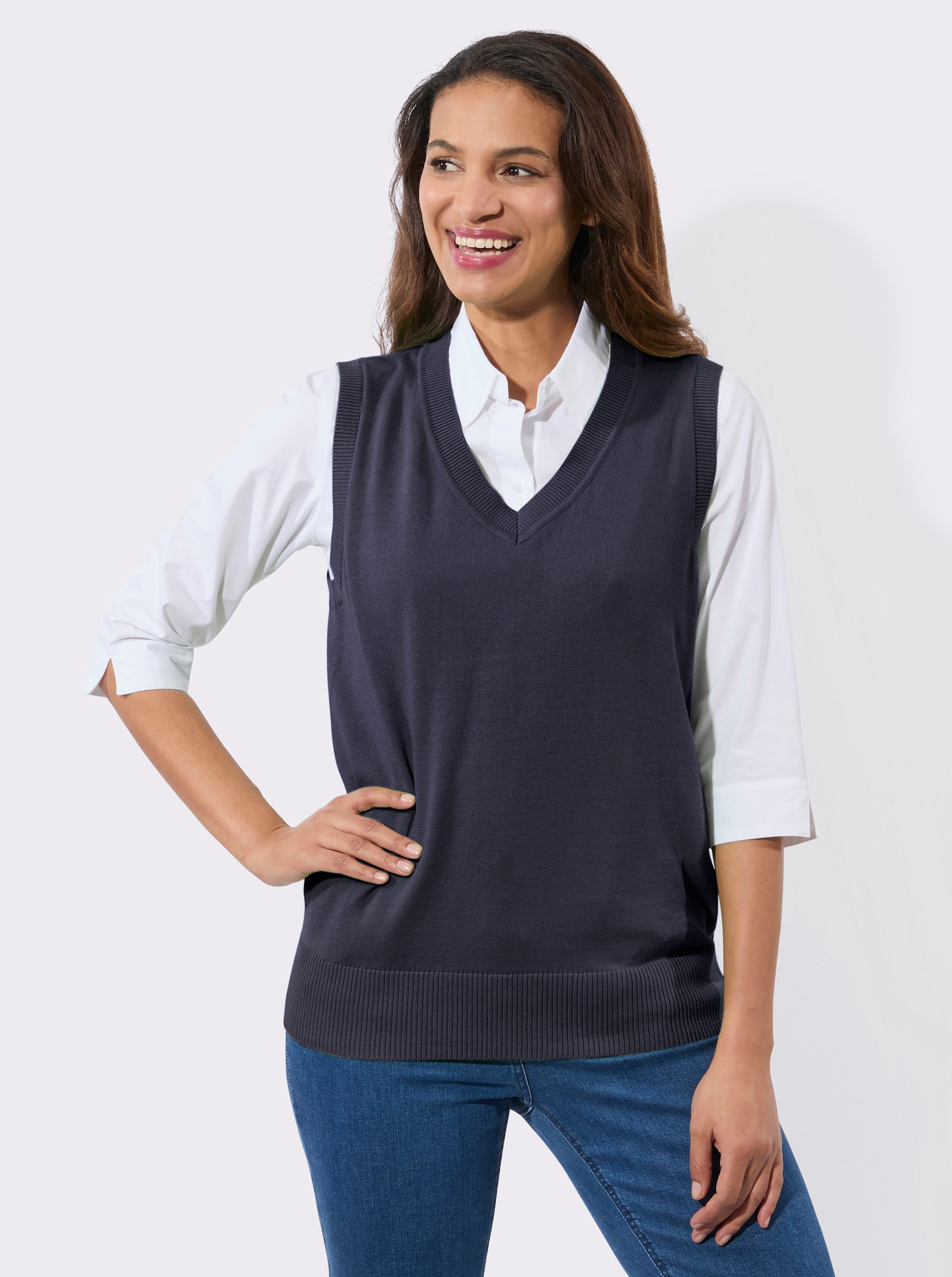 Pullunder mit gerippten Abschlüssen - marine