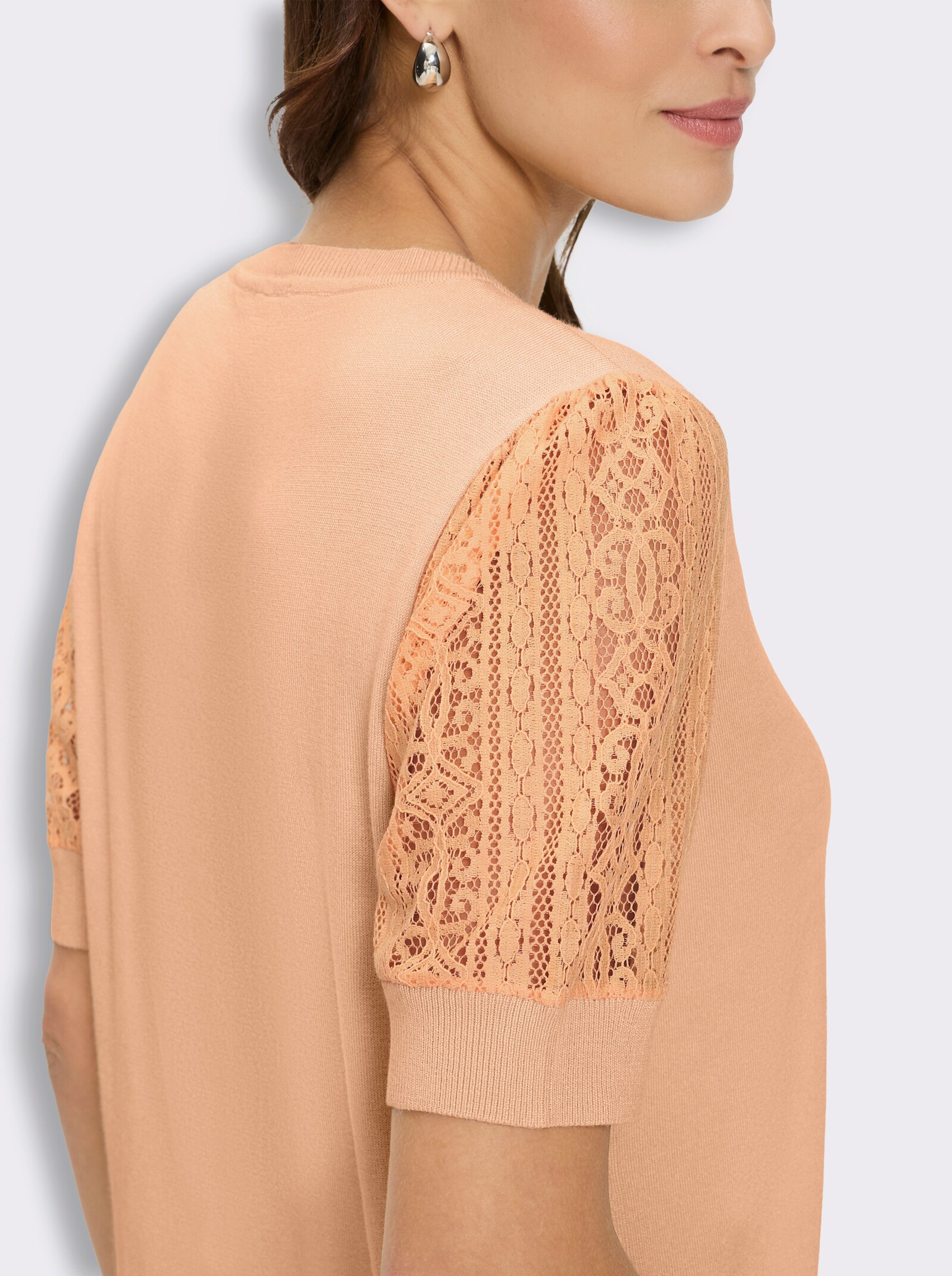 Kurzarmpullover mit Puffärmeln - apricot