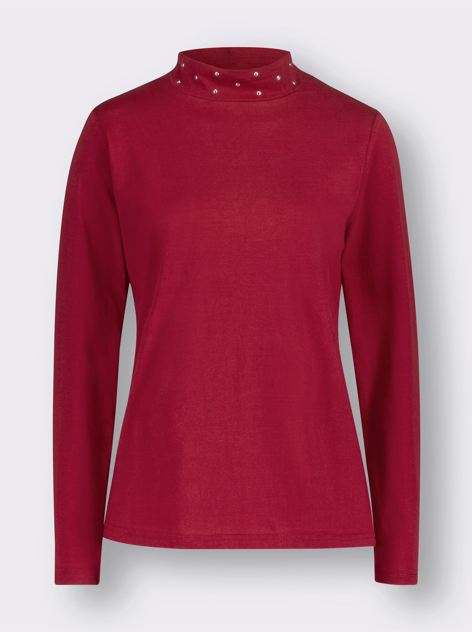 Stehkragenshirt mit Zierplättchen - kirsche