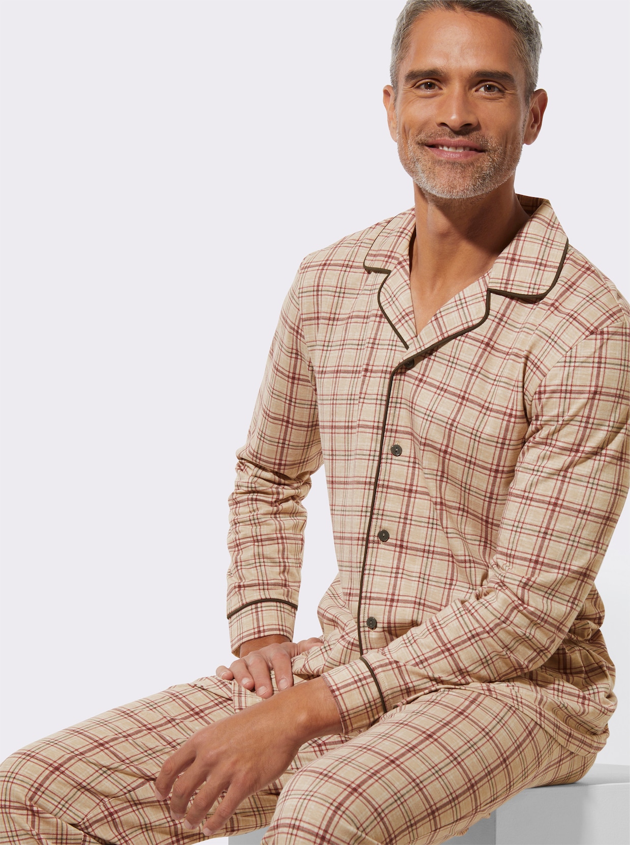 Pyjama - beige-kariert