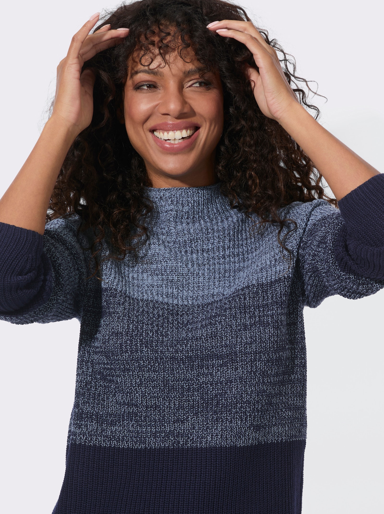 Stehkragenpullover mit Colourblocking - bleu-marine-geringelt