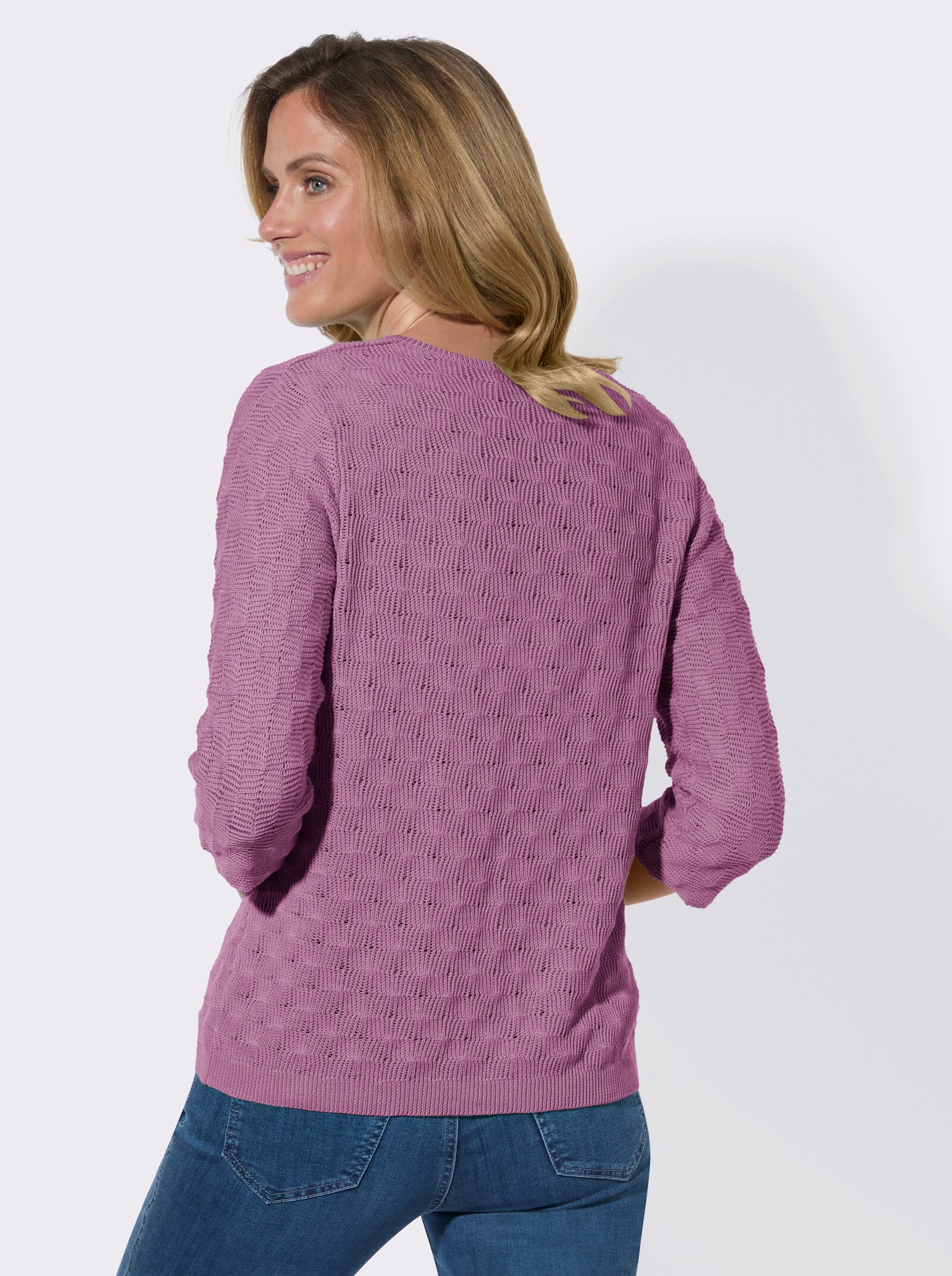 Ajourpullover mit V-Ausschnitt - orchidee