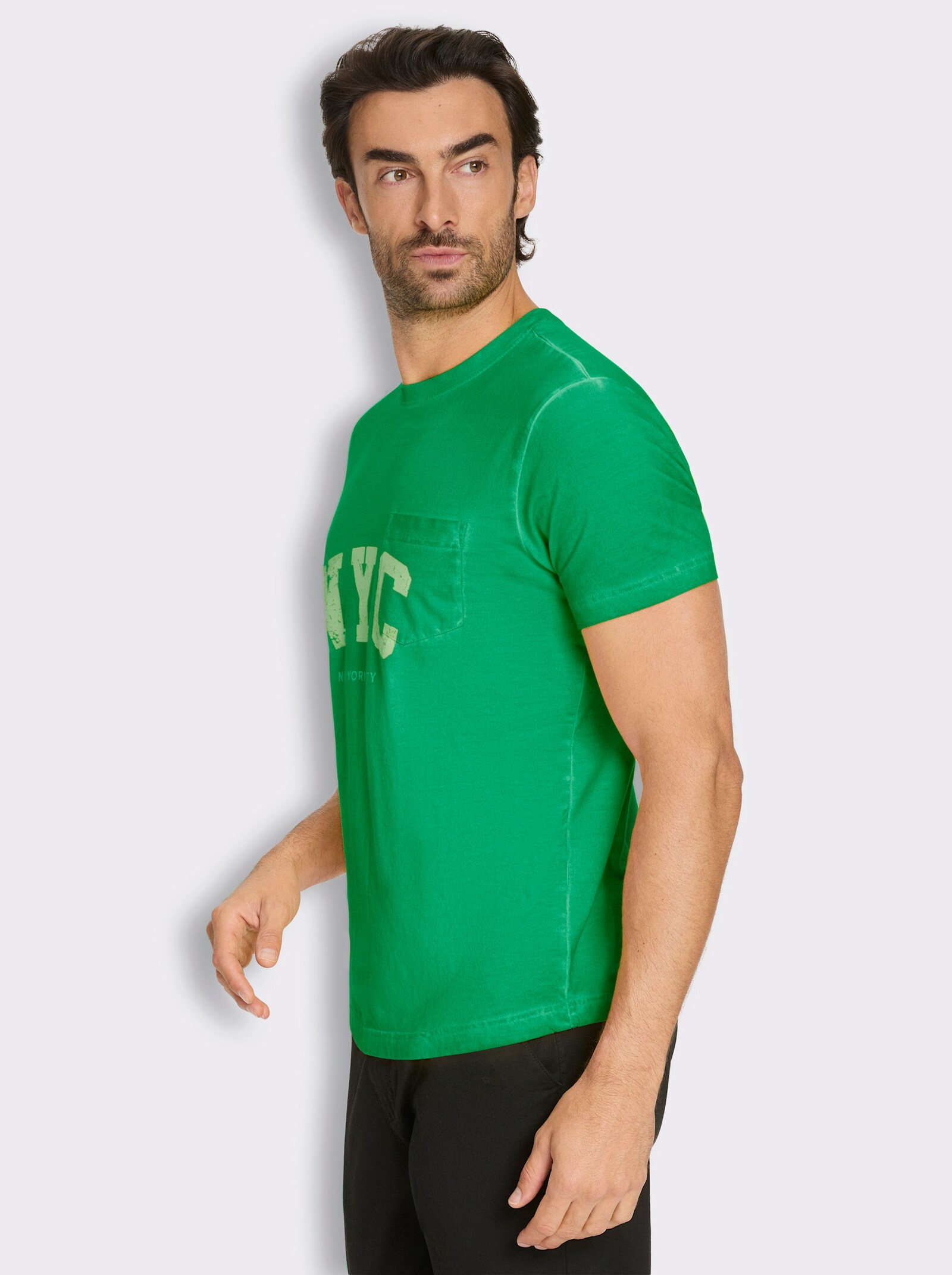 Marco Donati Kurzarmshirt mit Front-Print, Used-Optik - grasgrün