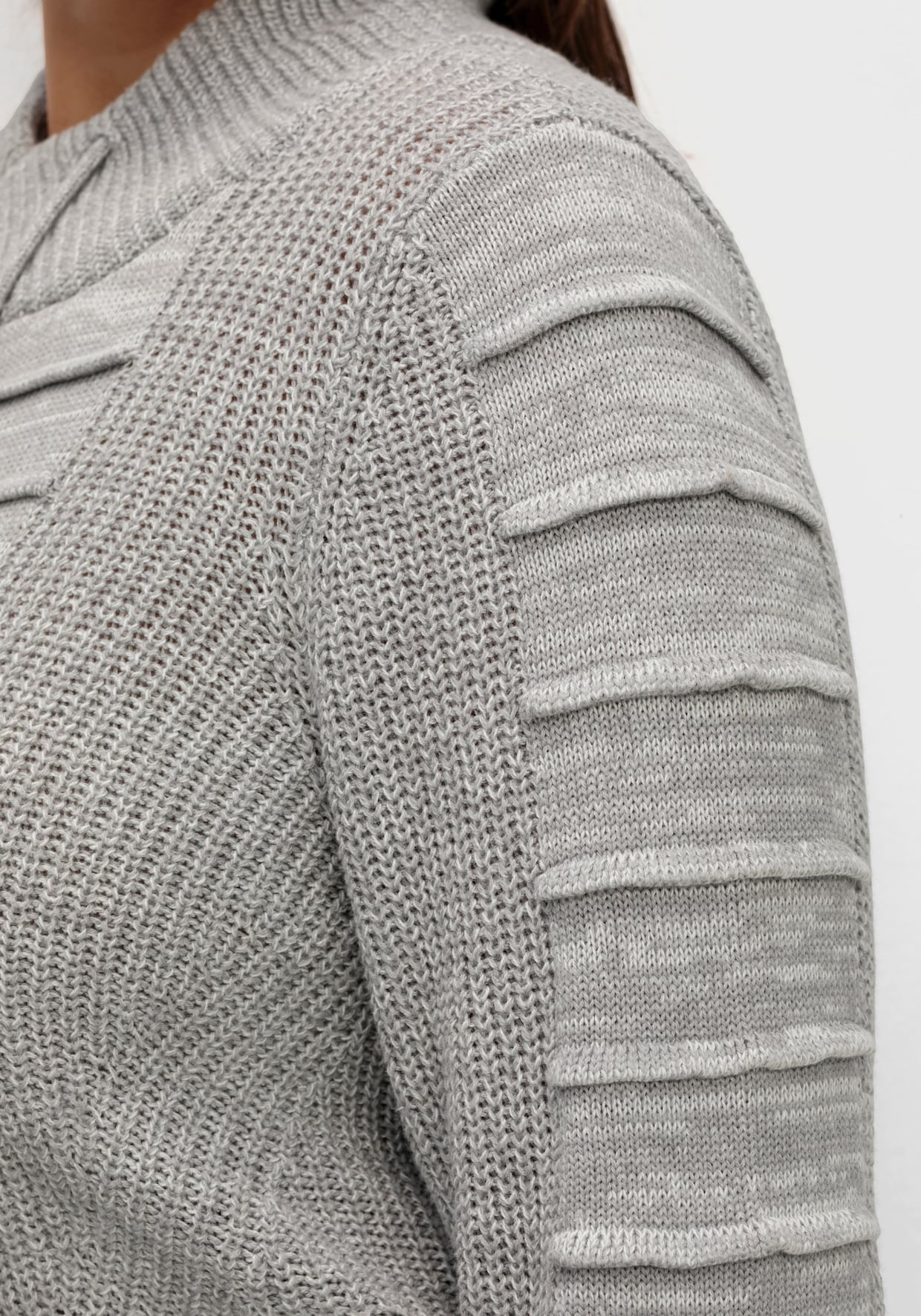 Longpullover - steingrau-weiß-meliert
