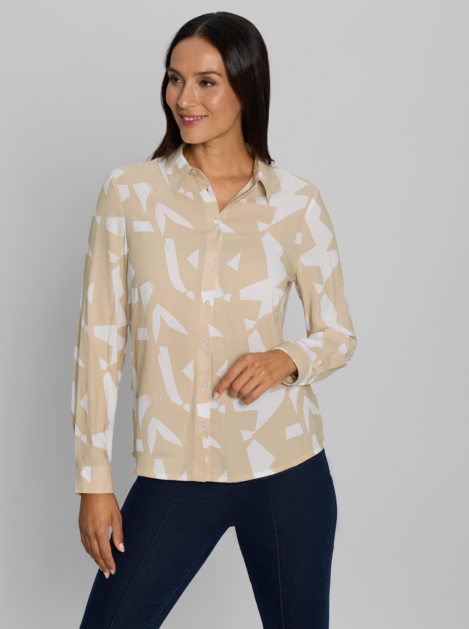 heine Hemdbluse mit Druckdessin - ecru-beige-bedruckt