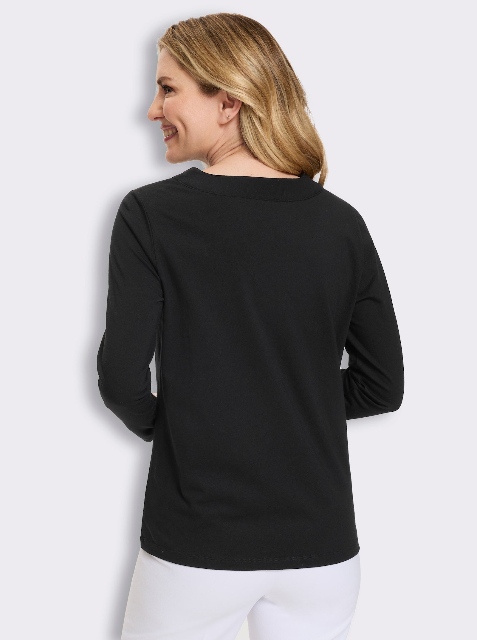 Langarmshirt mit Knoten-Detail - schwarz