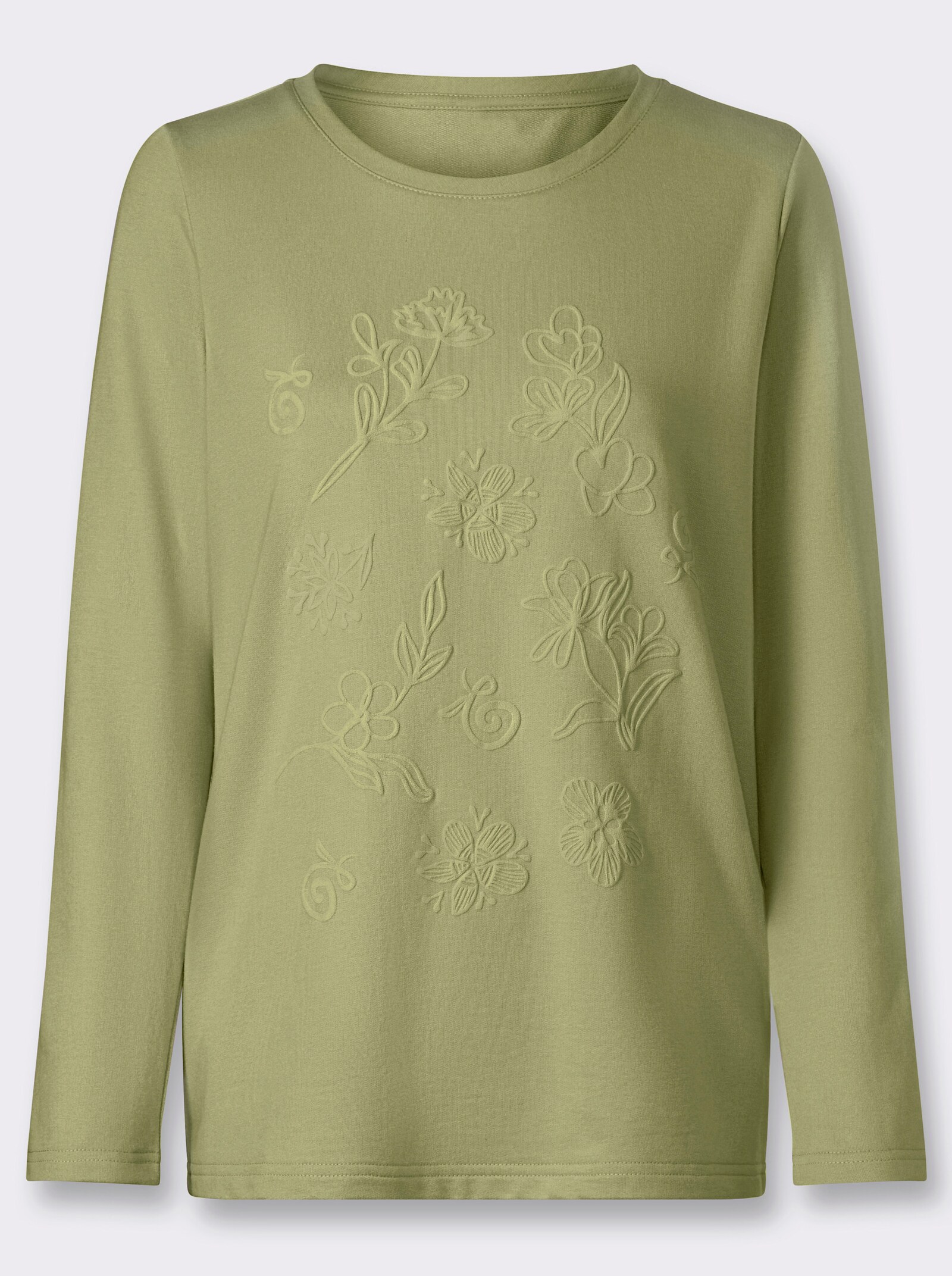 Sweatshirt mit gummiertem Blüten-Druck - lindgrün