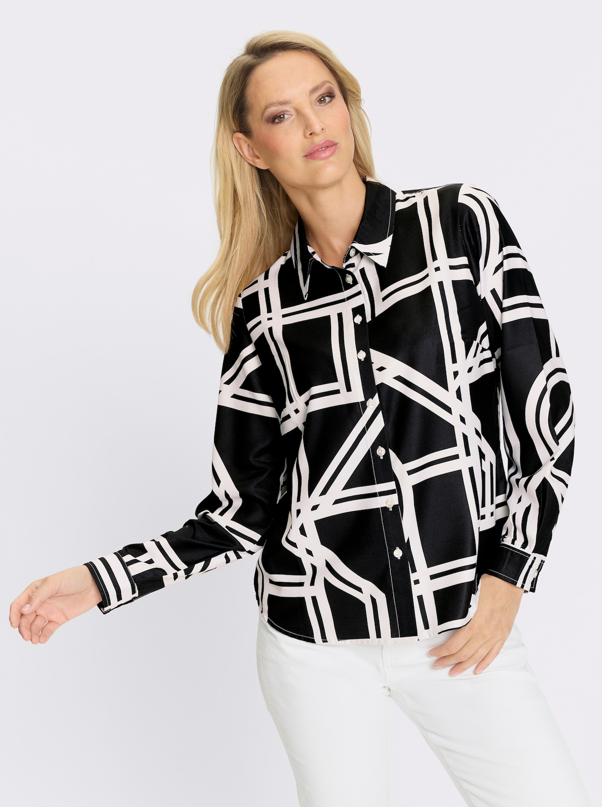 heine Druckbluse - schwarz-ecru-bedruckt