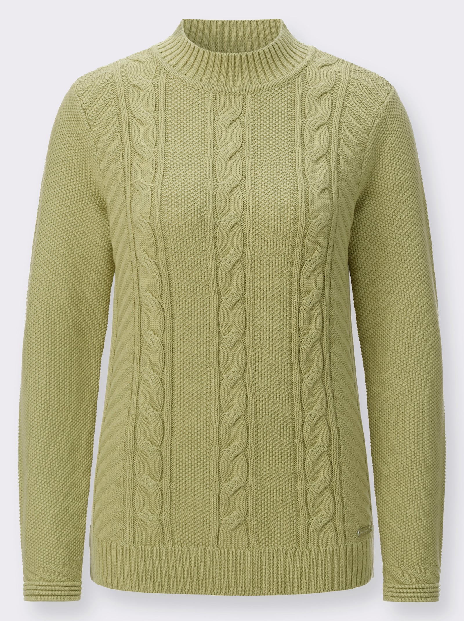 Stehkragenpullover mit Zopfmuster - lindgrün