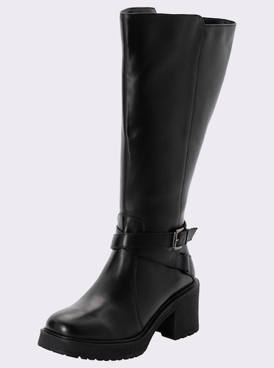sheego Weitschaftstiefel mit Zierband und Plateausohle - schwarz