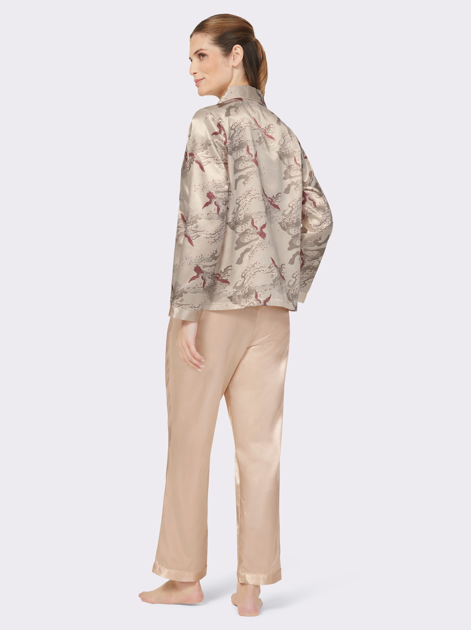 wäschepur Pyjama in Satin-Qualität - elfenbein-dunkelrot