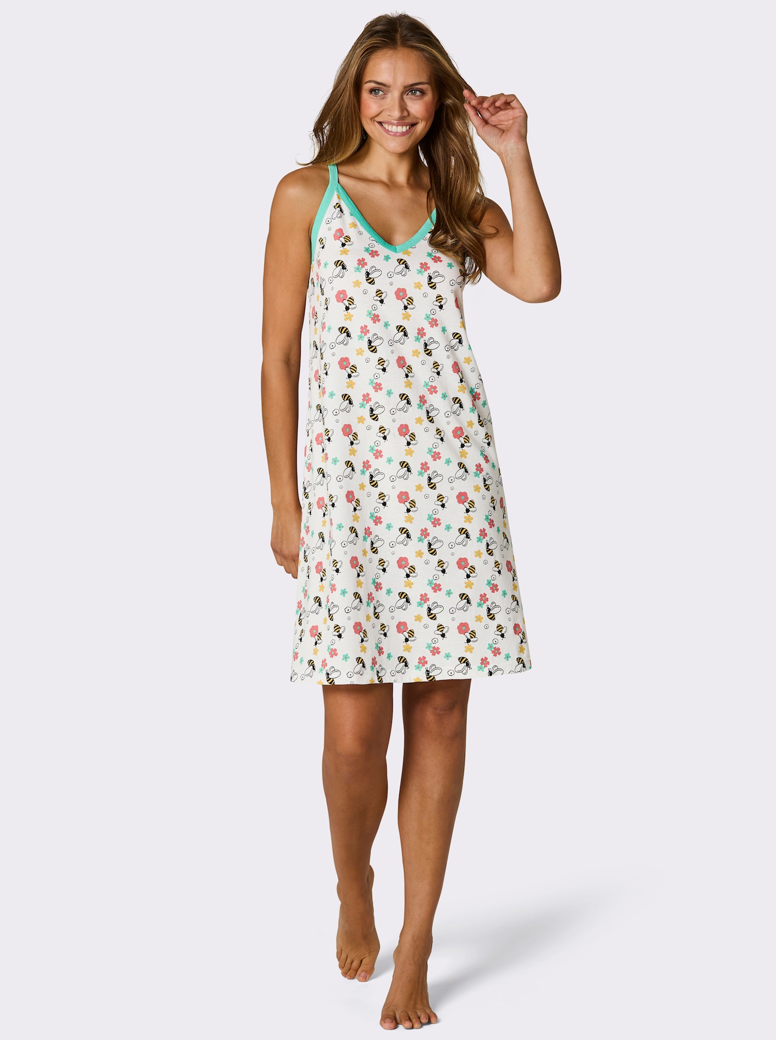 wäschepur Nachthemden - weiß-gelb-bedruckt + blaugrün