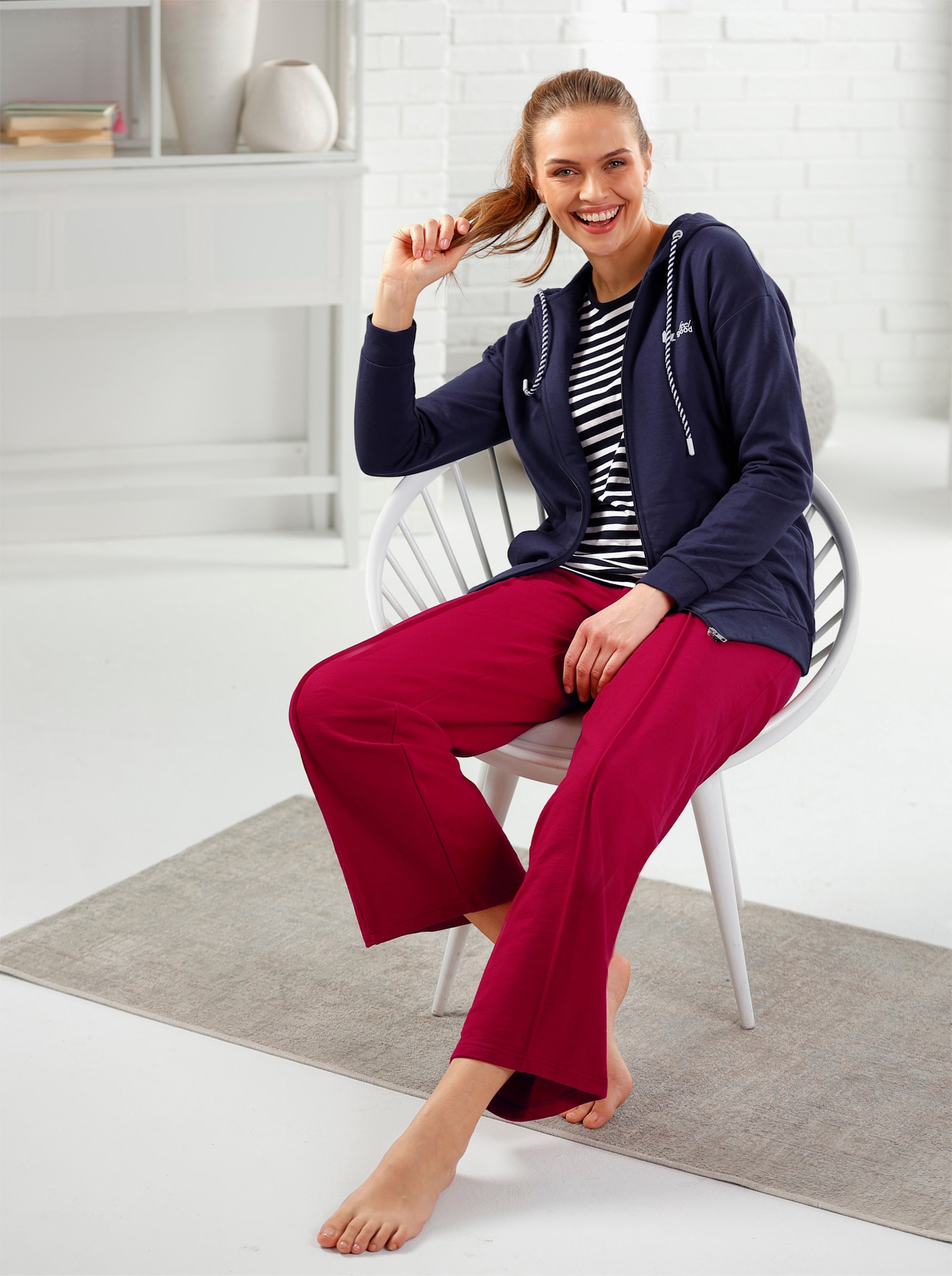 Langarmshirt mit Ringelmuster - marine-weiß-geringelt