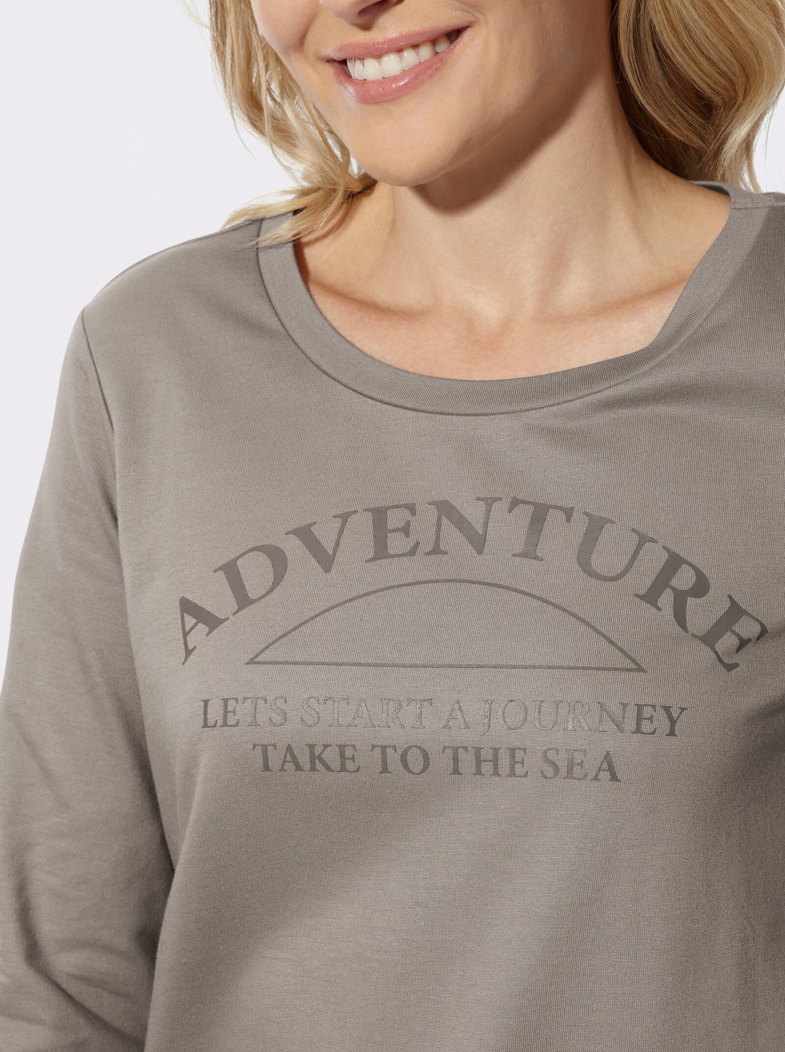  Sweatshirt mit platziertem Schriftzug - taupe-dunkeltaupe