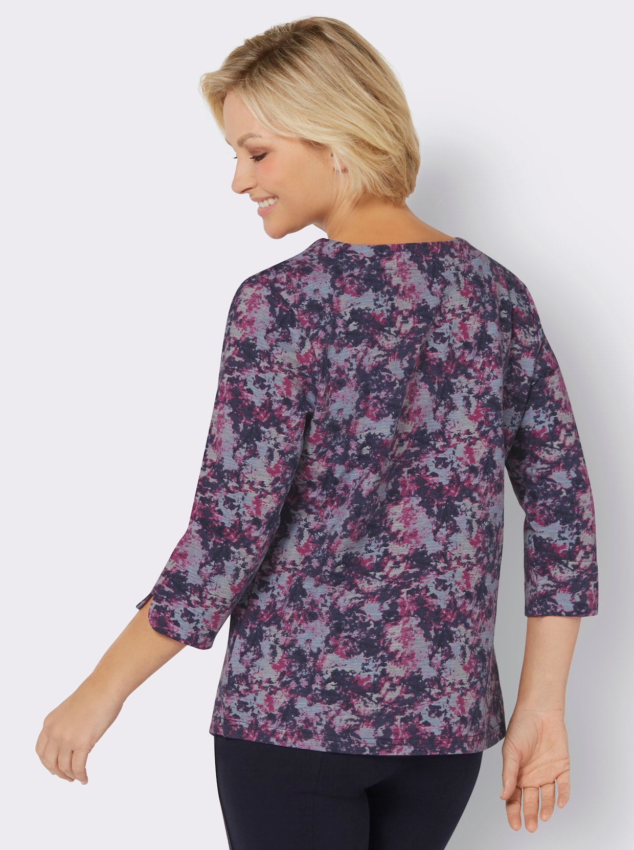 Shirt met 3/4-mouw - orchidee/marine bedrukt