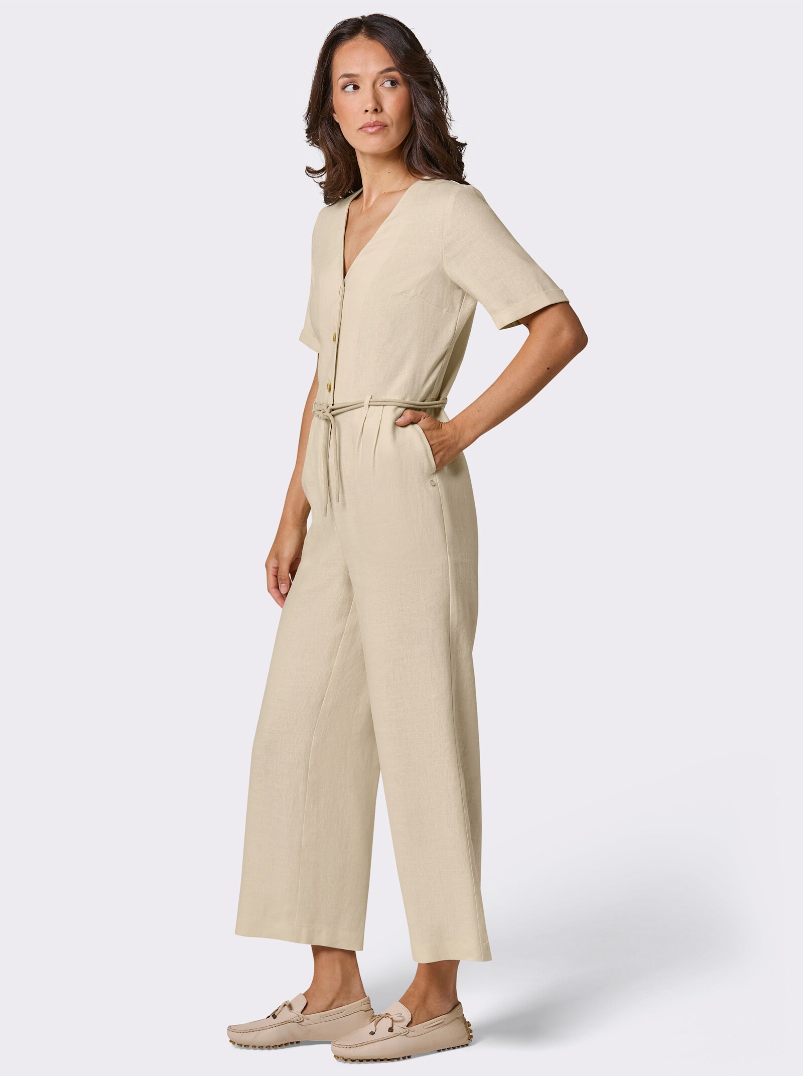 CREATION L PREMIUM Jumpsuit mit weiten Hosenbeinen - sand-meliert