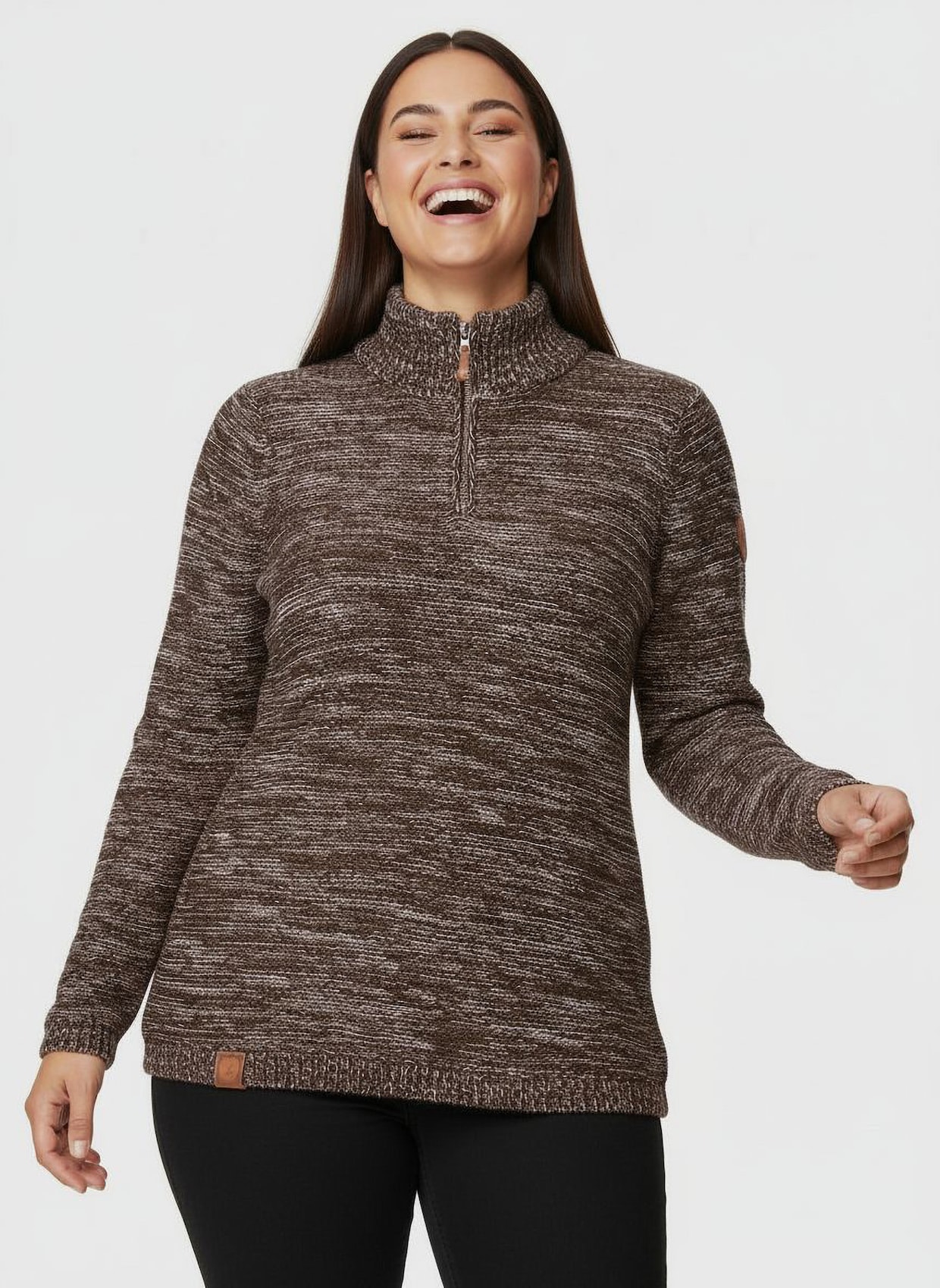 Troyer mit gerippten Abschlüssen - schoko-meliert