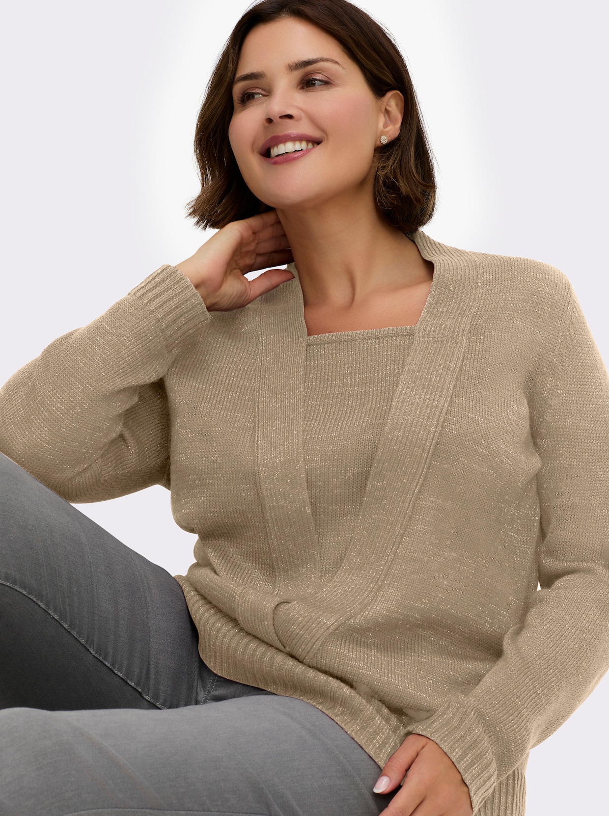 2-in-1-Pullover mit Schalkragen-Optik - goldfarben-meliert