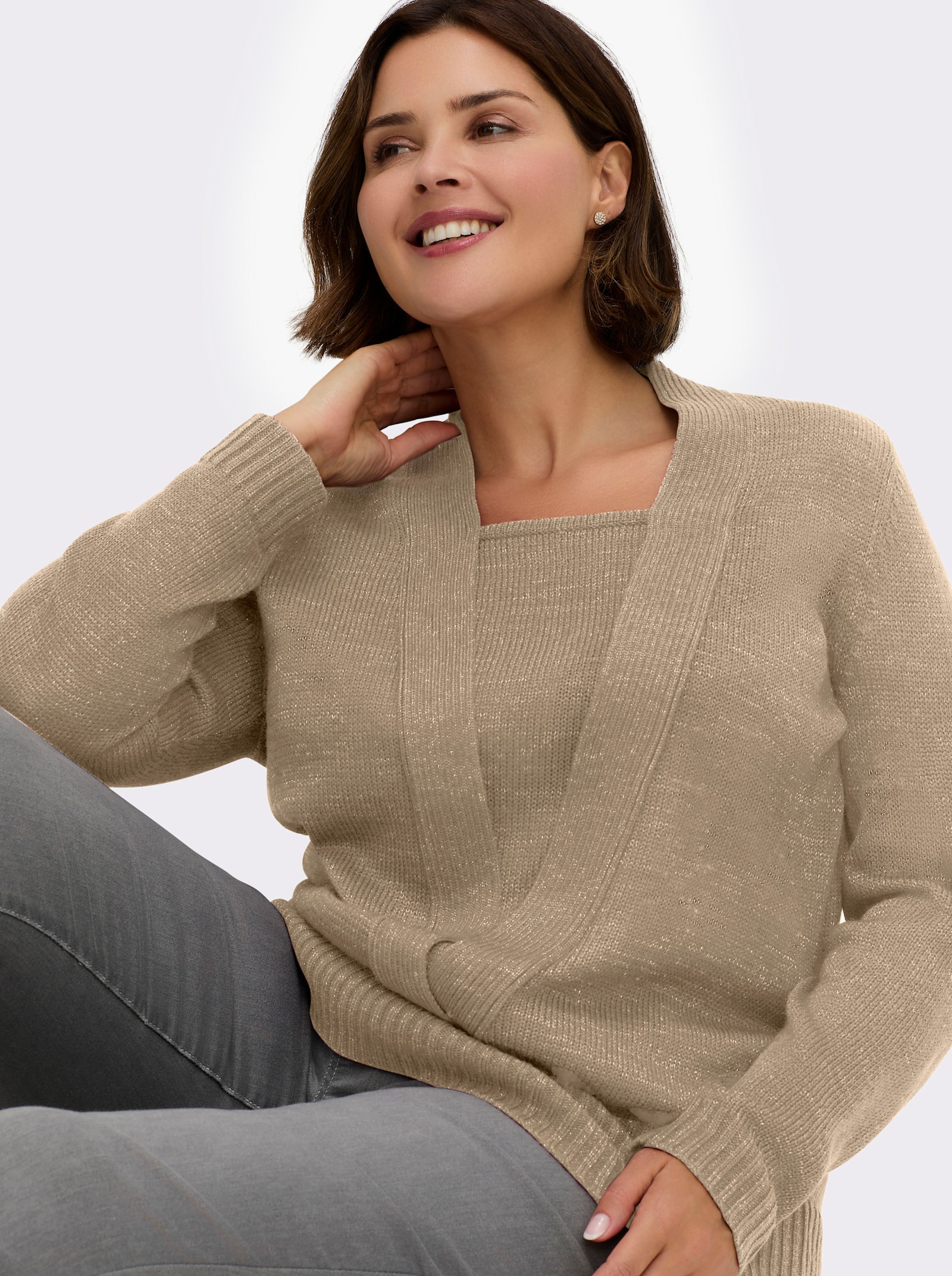 2-in-1-Pullover mit Schalkragen-Optik - goldfarben-meliert