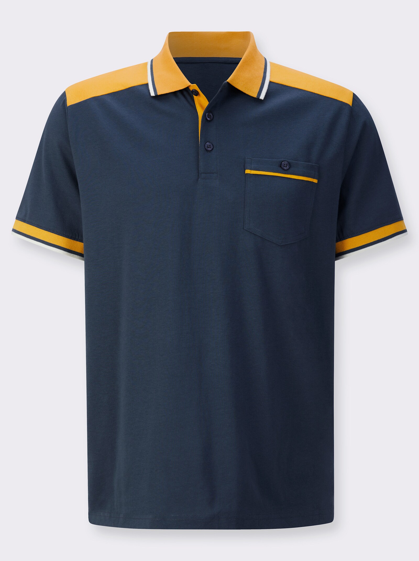 Poloshirt met borstzak met knoop - donkerblauw