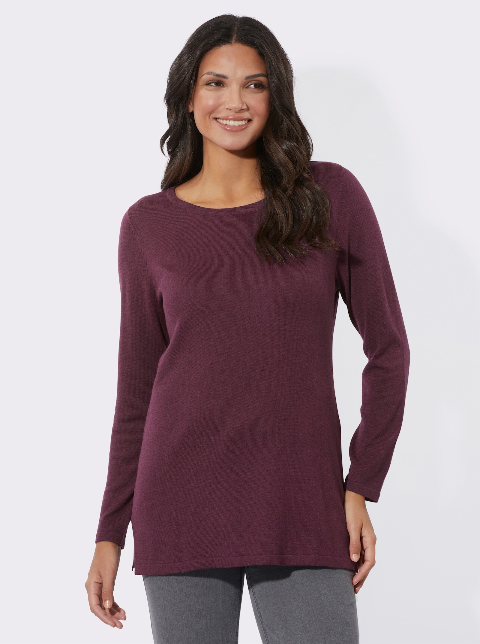 Longpullover in leichter A-Linie - burgund-meliert