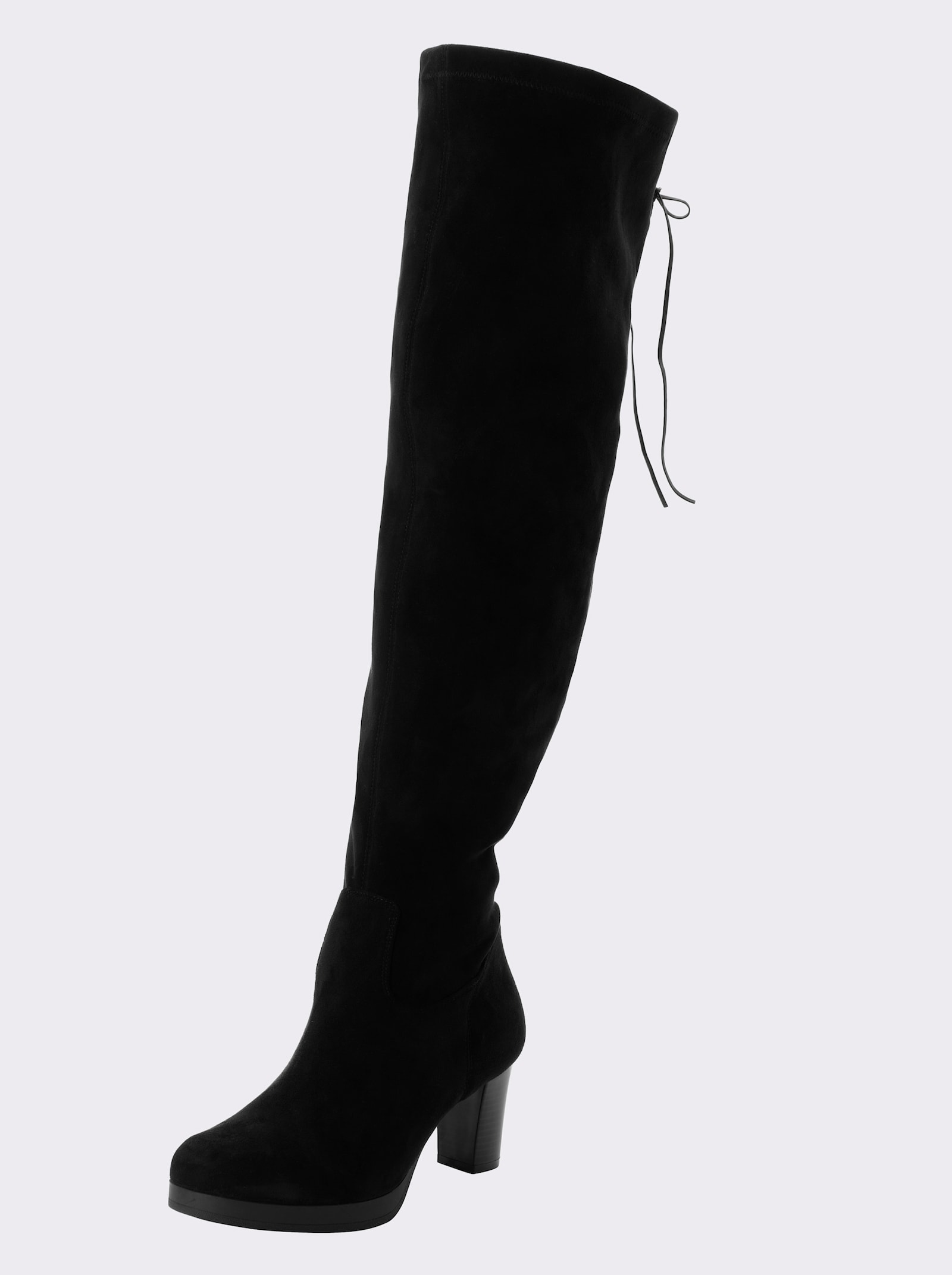 sheego Overkneestiefel in Wildleder-Optik - schwarz