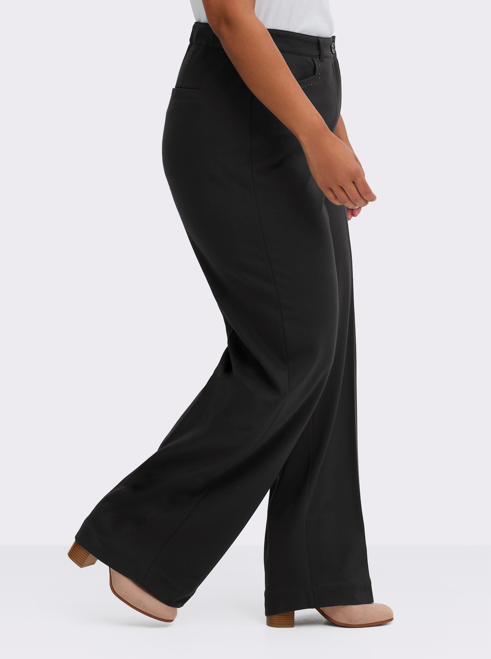 sheego Jerseybroek met wijde pijpen en comfortband - zwart