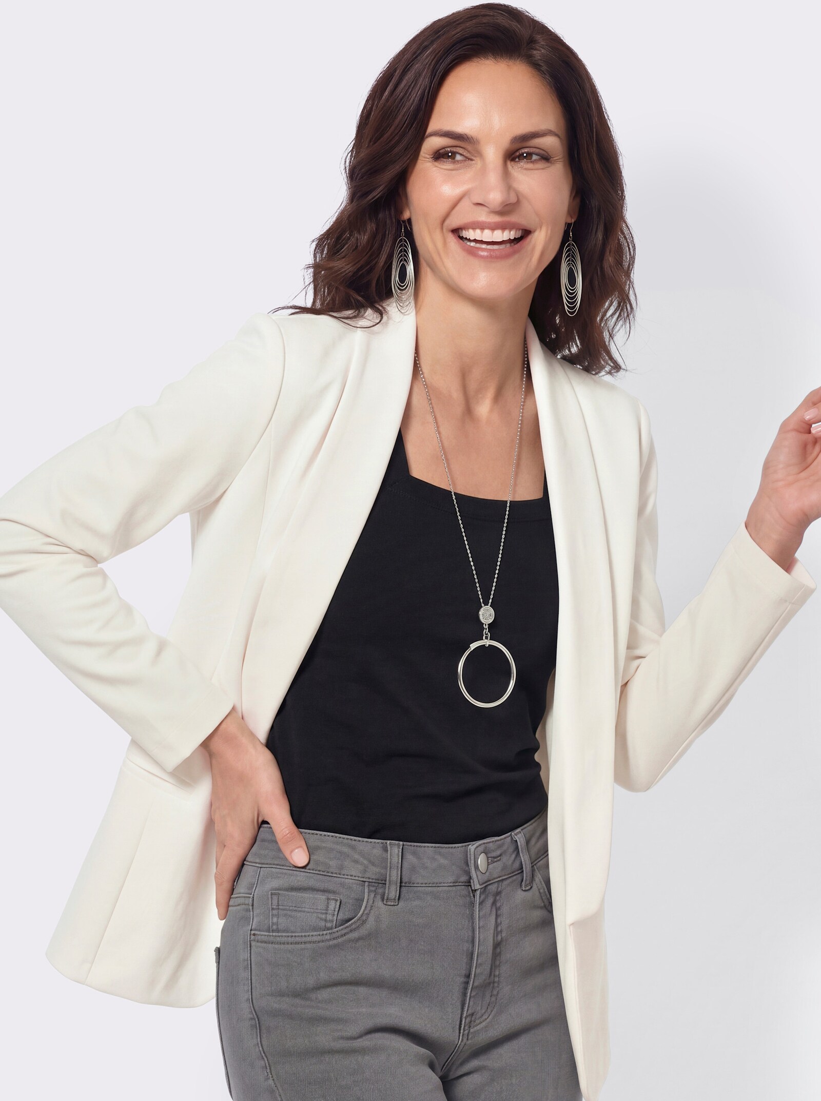 Jerseyblazer in Interlock-Qualität - ecru