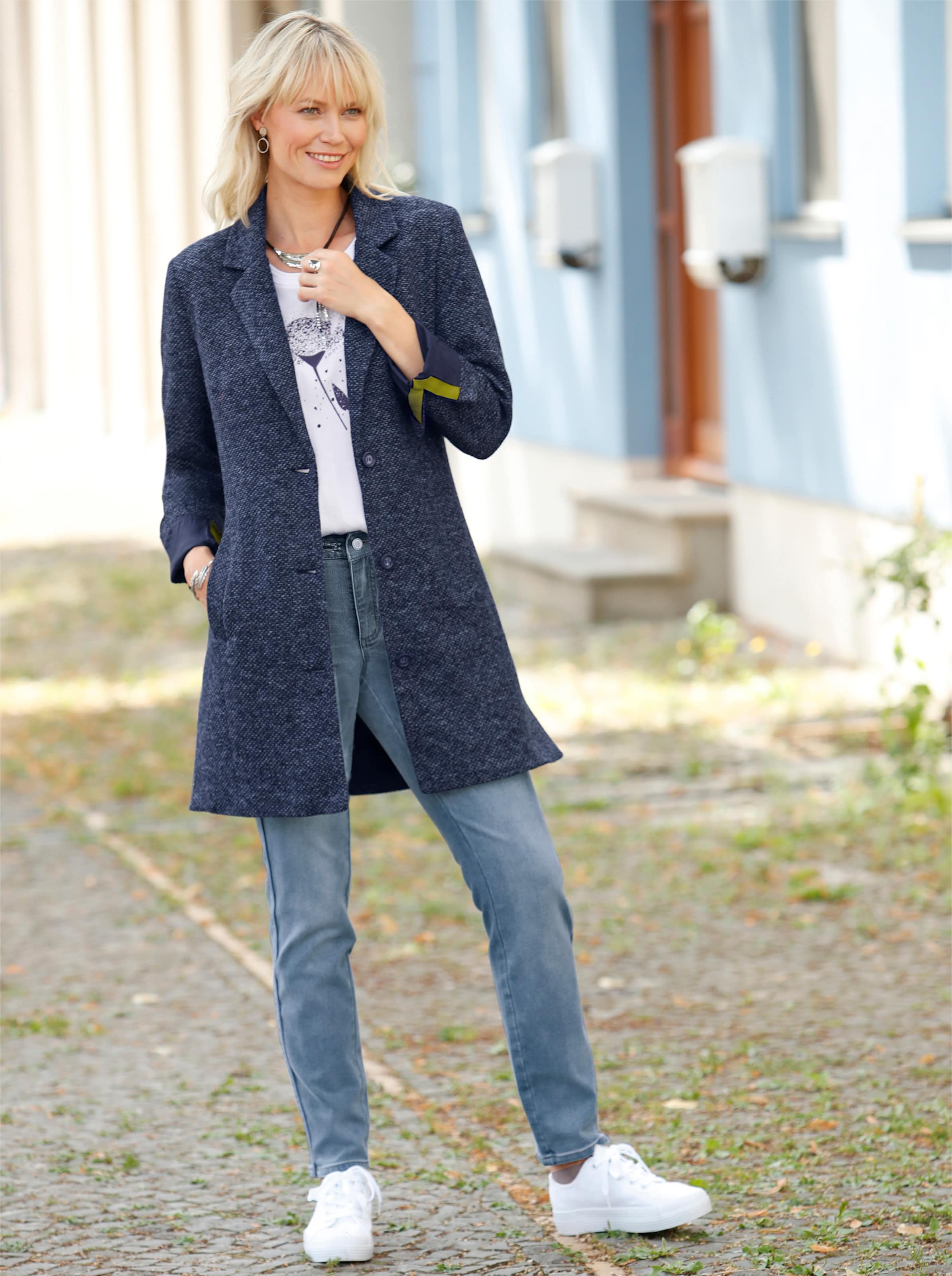 Manteau court en bleu nuit bleu tourterelle chin heine