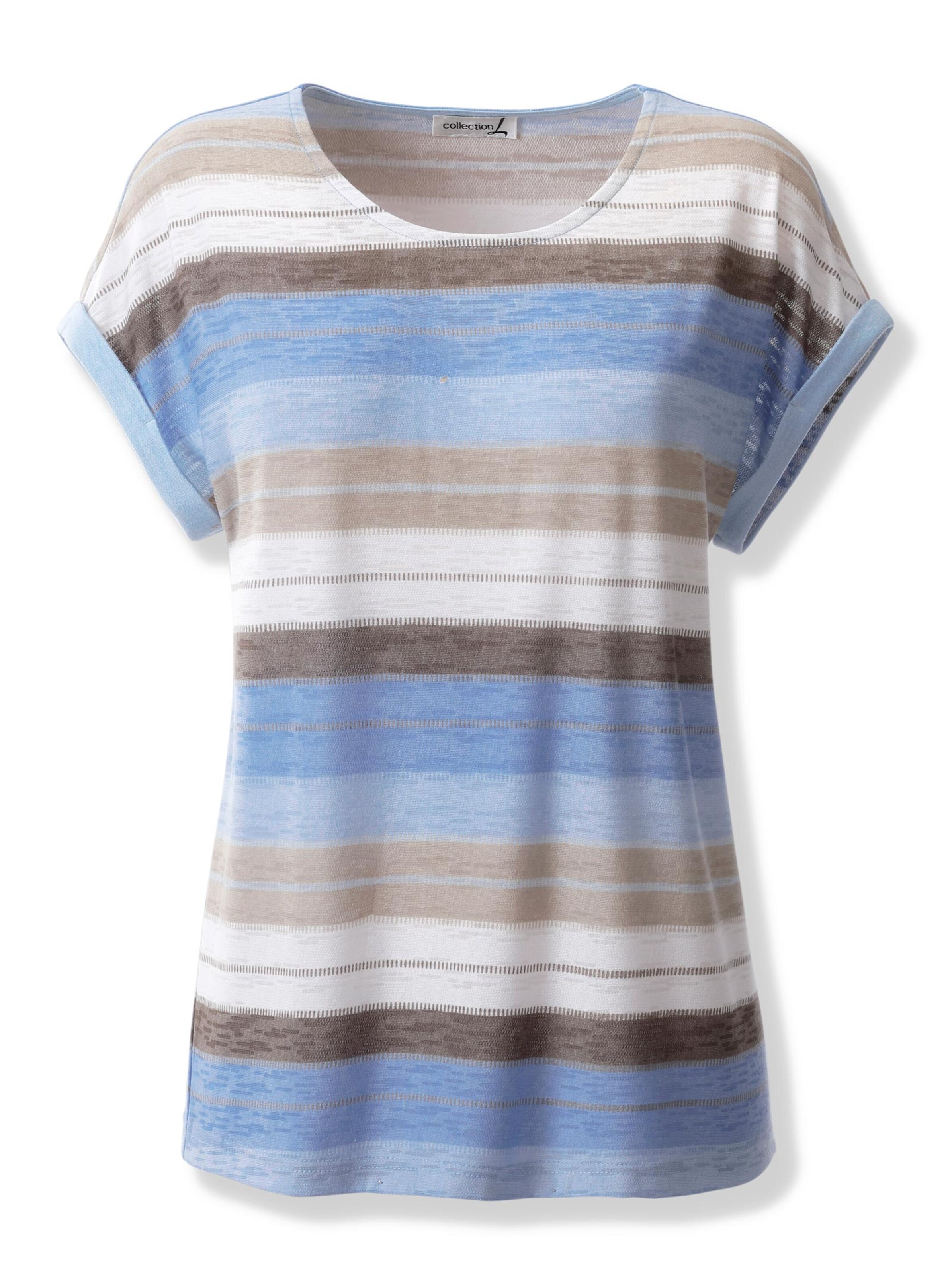 Damenmode Shirts Kurzarmshirt in himmelblau-gestreift Damenmode Shirts Kurzarmshirt in himmelblau-gestreift